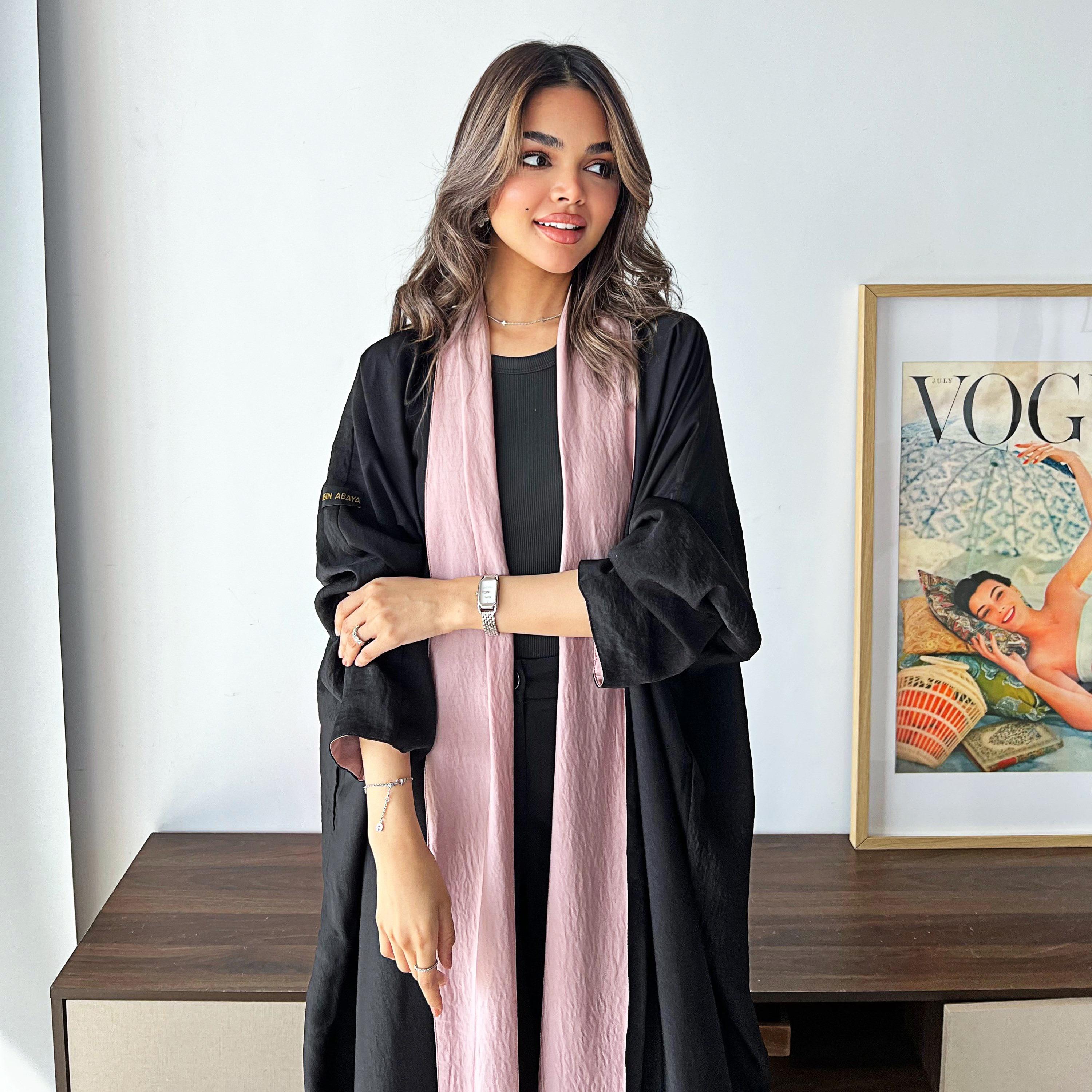 Lusin Abaya Butterfly Sleeves Silk Women's Double Face Half Bisht Abaya with Hijab-women-arabicclothing-abayas-image-4