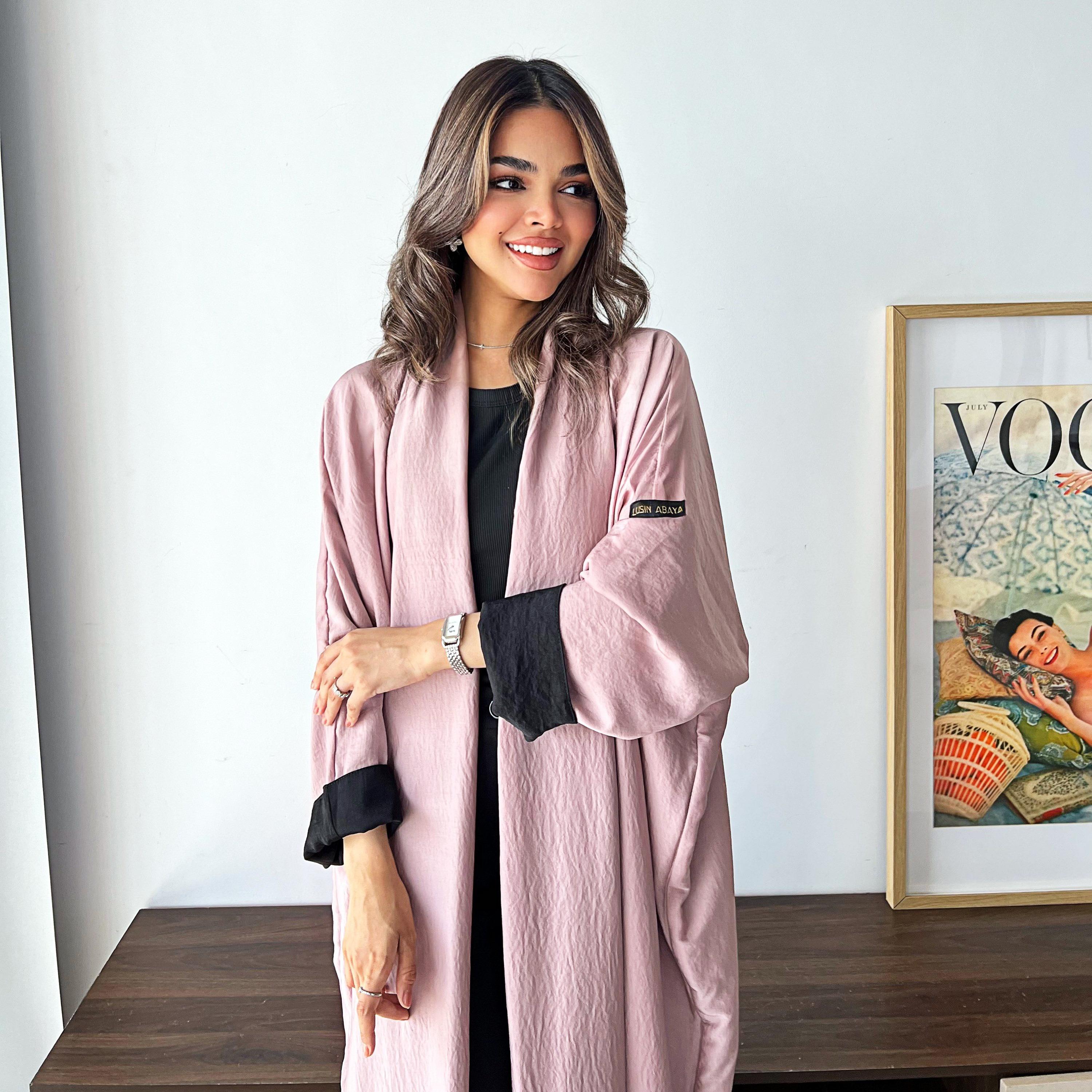 Lusin Abaya Butterfly Sleeves Silk Women's Double Face Half Bisht Abaya with Hijab-women-arabicclothing-abayas-image-6