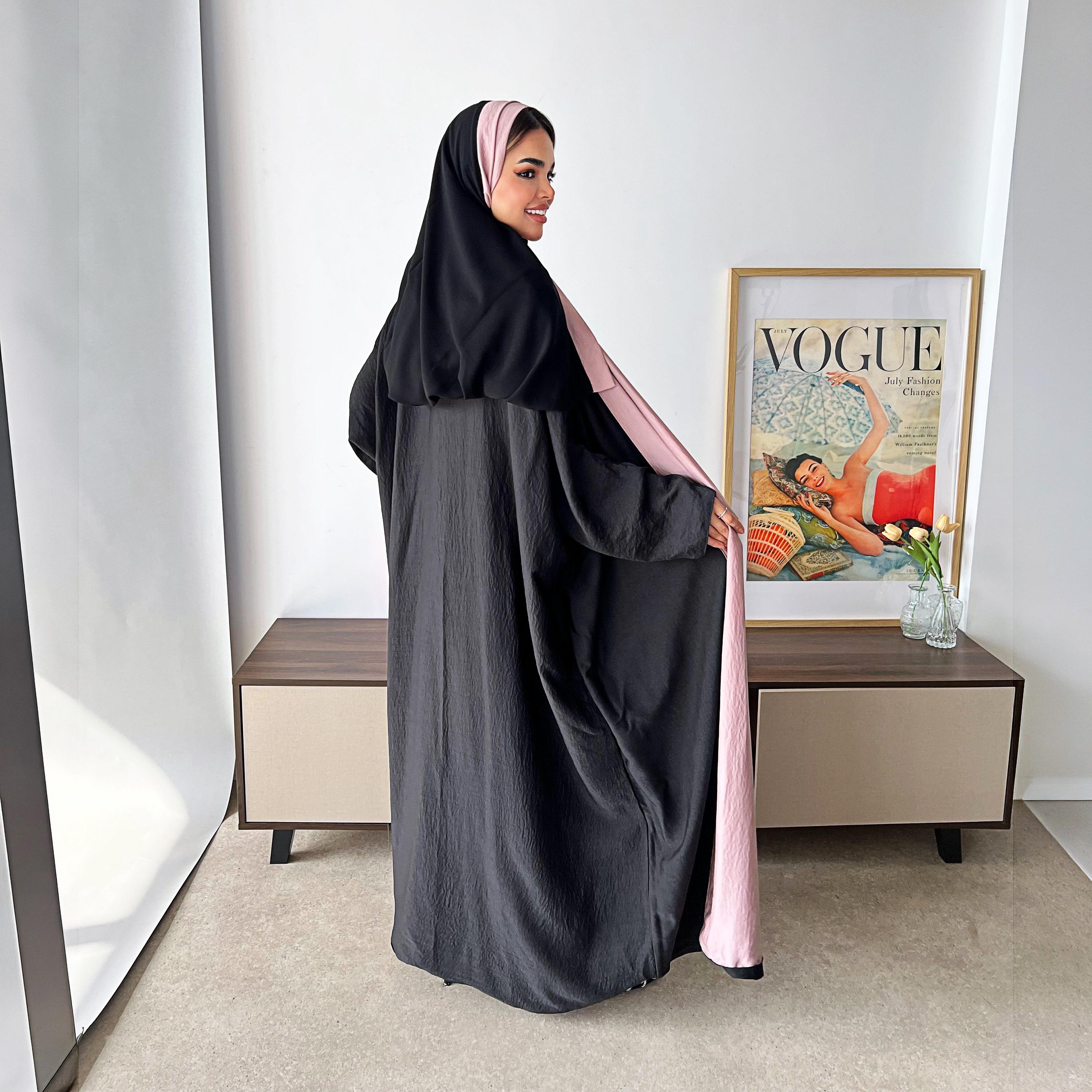 Lusin Abaya Butterfly Sleeves Silk Women's Double Face Half Bisht Abaya with Hijab-women-arabicclothing-abayas-image-7