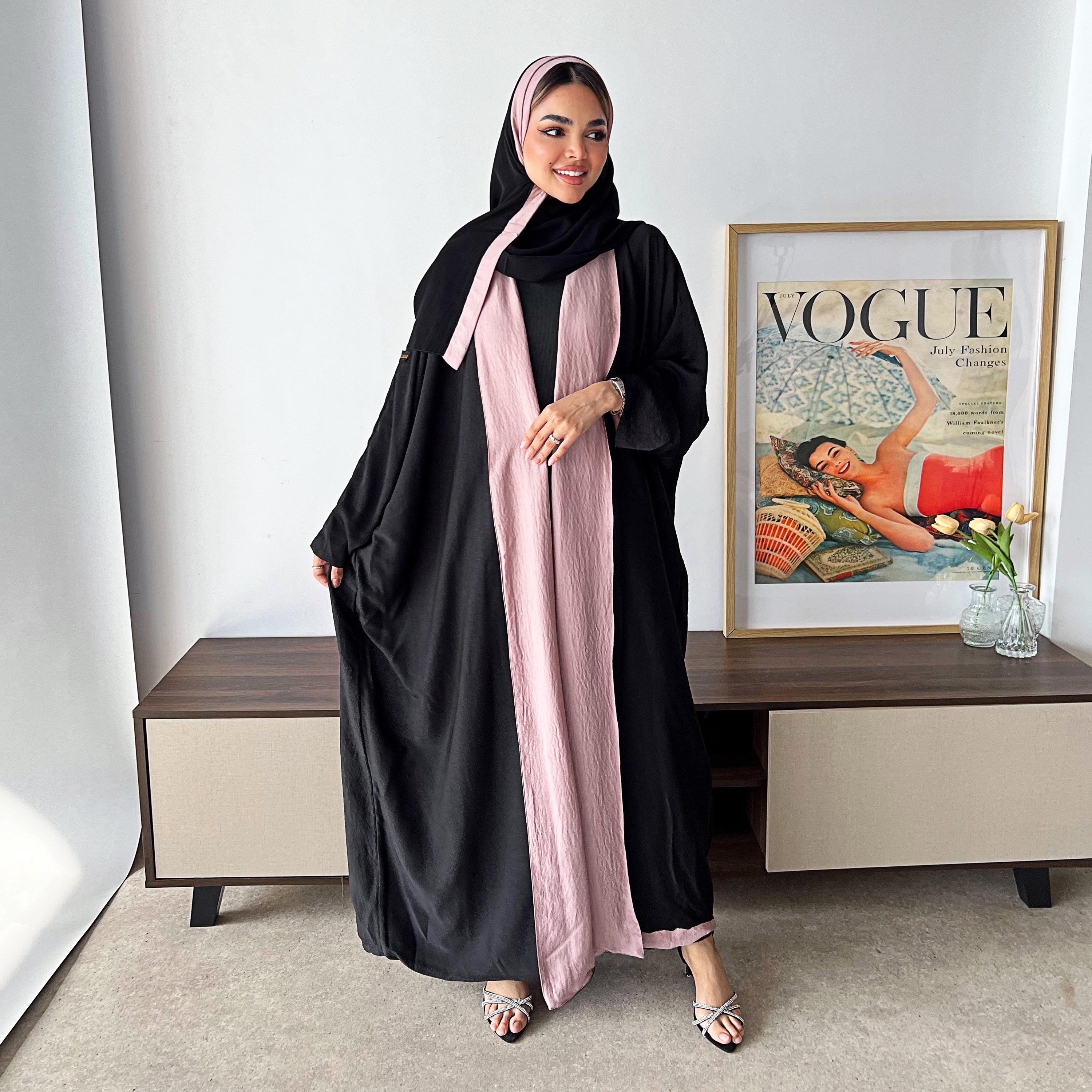 Lusin Abaya Butterfly Sleeves Silk Women's Double Face Half Bisht Abaya with Hijab-women-arabicclothing-abayas-image-8
