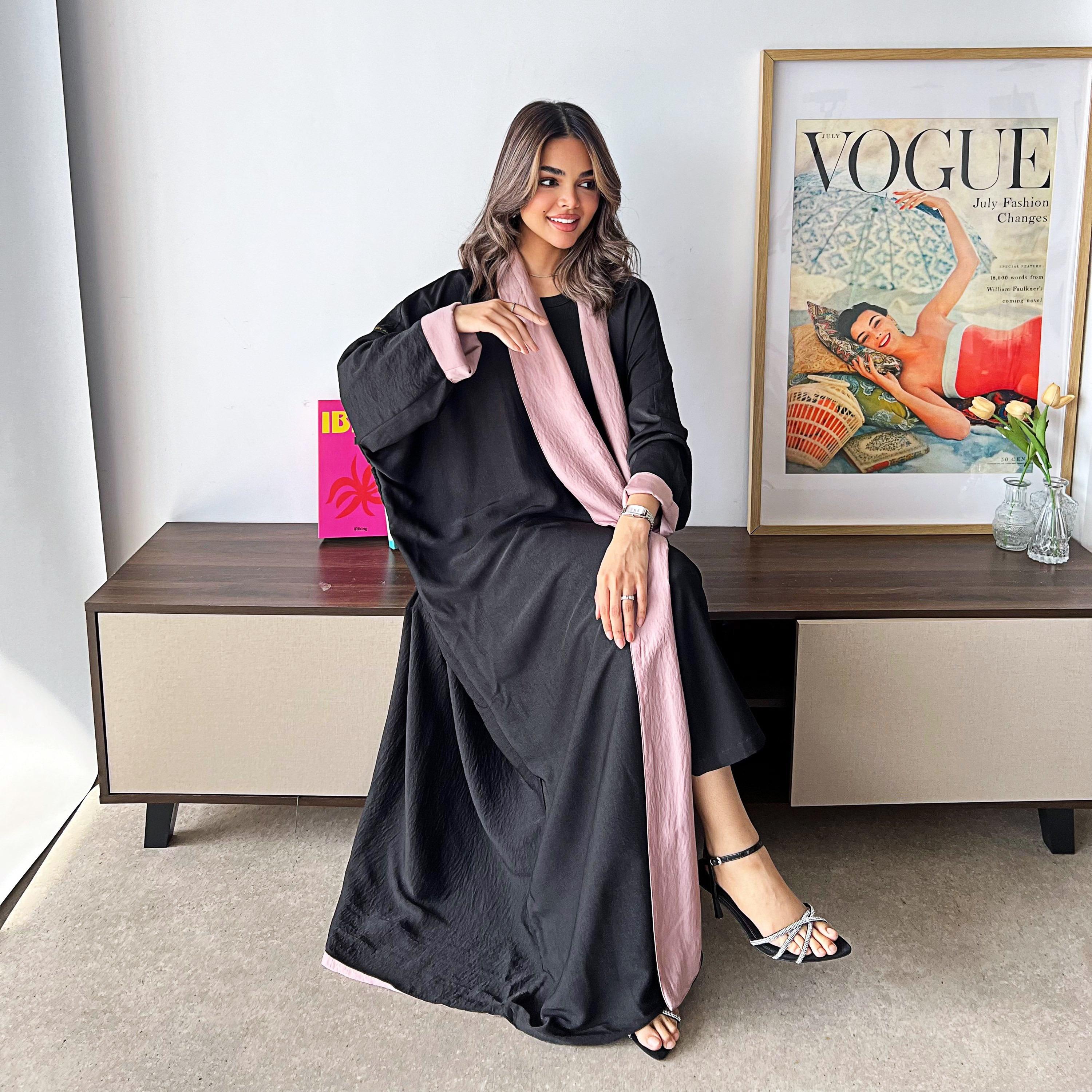 Lusin Abaya Butterfly Sleeves Silk Women's Double Face Half Bisht Abaya with Hijab-women-arabicclothing-abayas-image-9