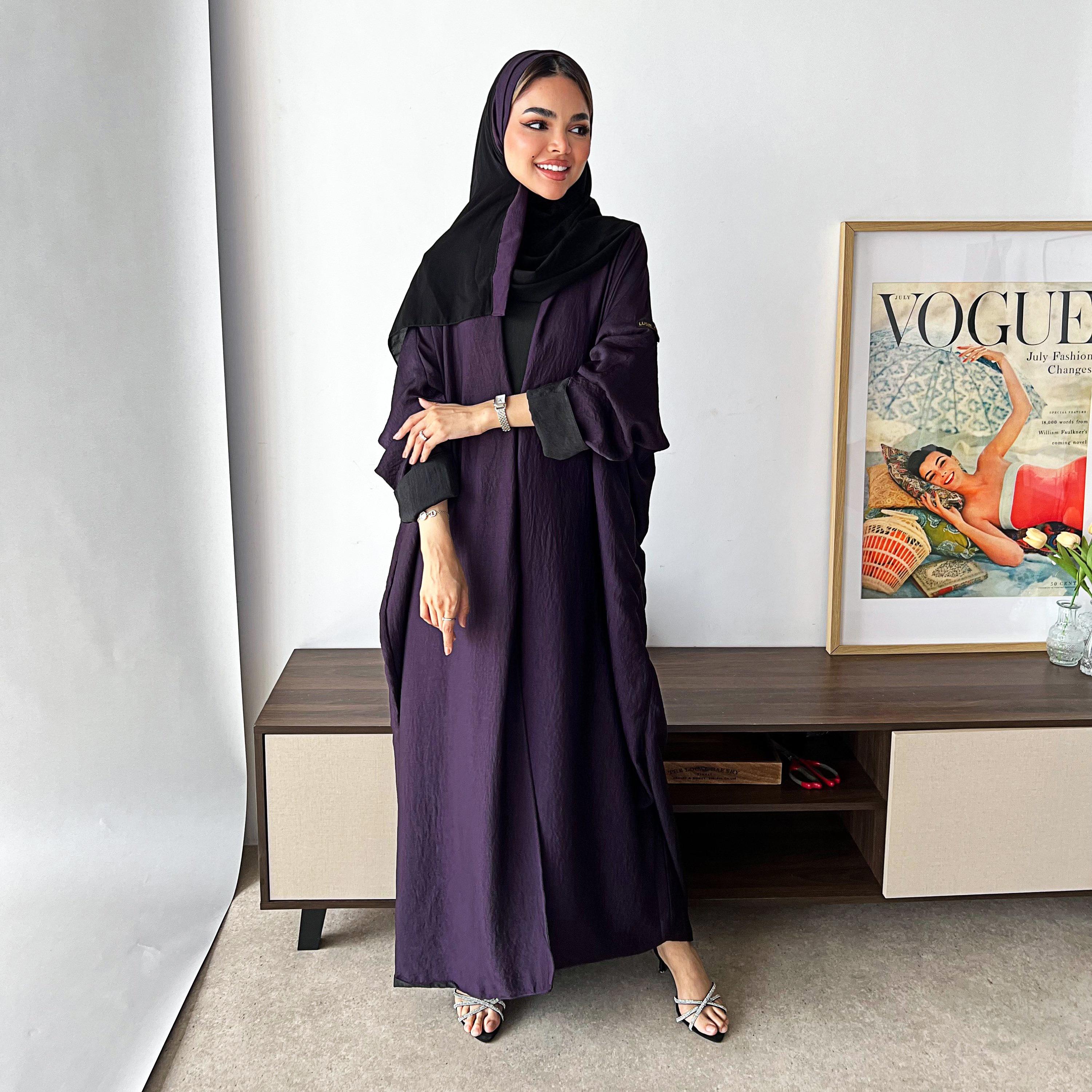 Lusin Abaya Butterfly Sleeves Silk Women's Double Face Half Bisht Abaya with Hijab-women-arabicclothing-abayas-image-1