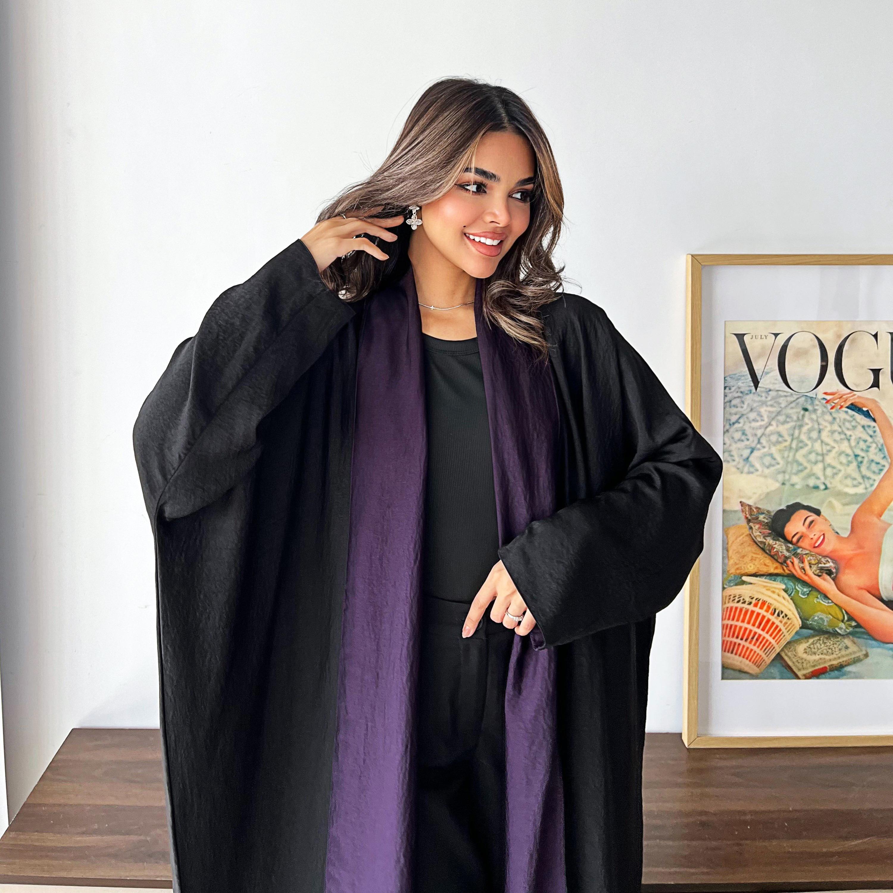 Lusin Abaya Butterfly Sleeves Silk Women's Double Face Half Bisht Abaya with Hijab-women-arabicclothing-abayas-image-10