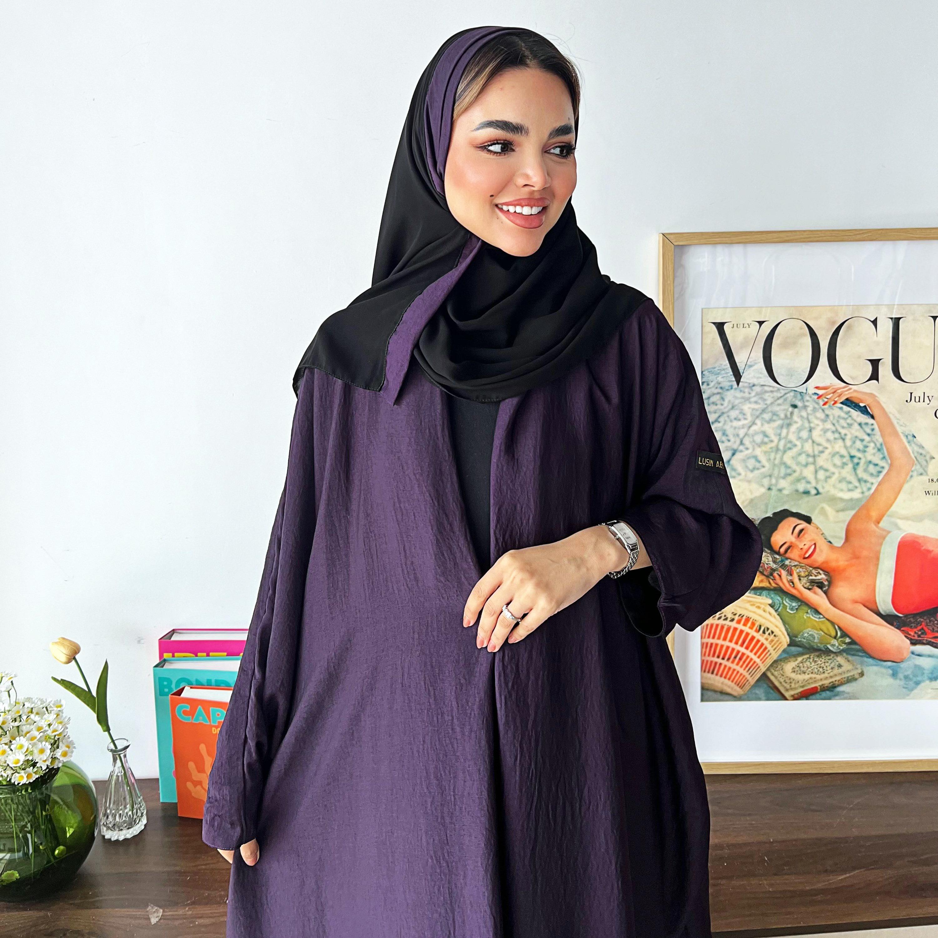 Lusin Abaya Butterfly Sleeves Silk Women's Double Face Half Bisht Abaya with Hijab-women-arabicclothing-abayas-image-2