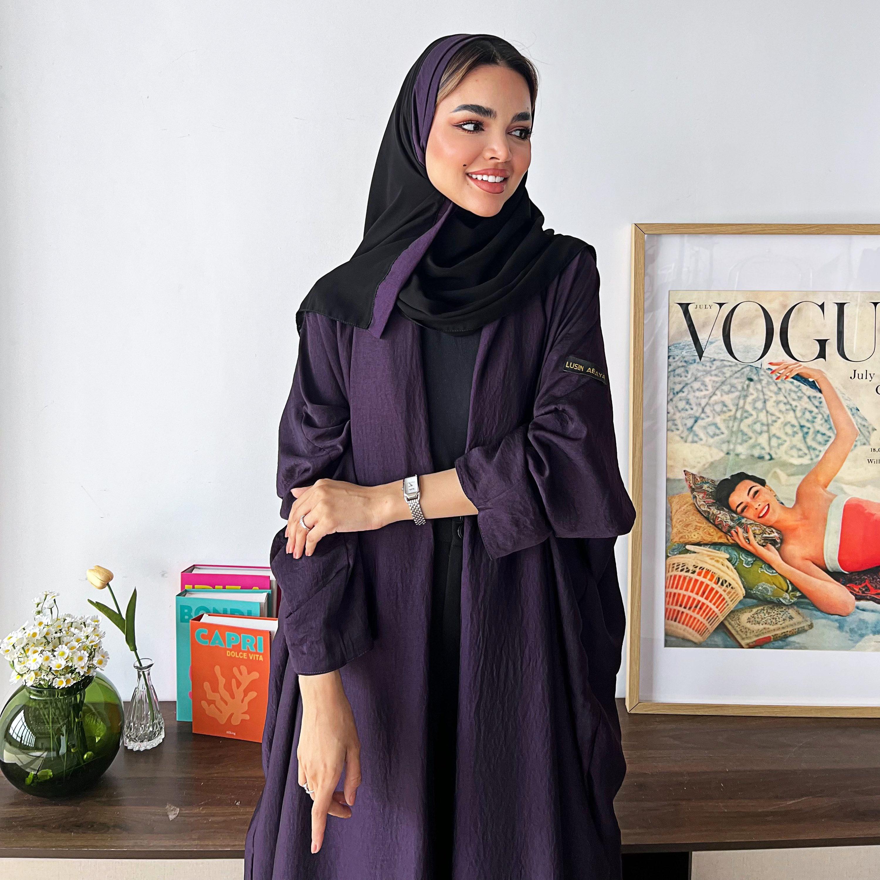 Lusin Abaya Butterfly Sleeves Silk Women's Double Face Half Bisht Abaya with Hijab-women-arabicclothing-abayas-image-3