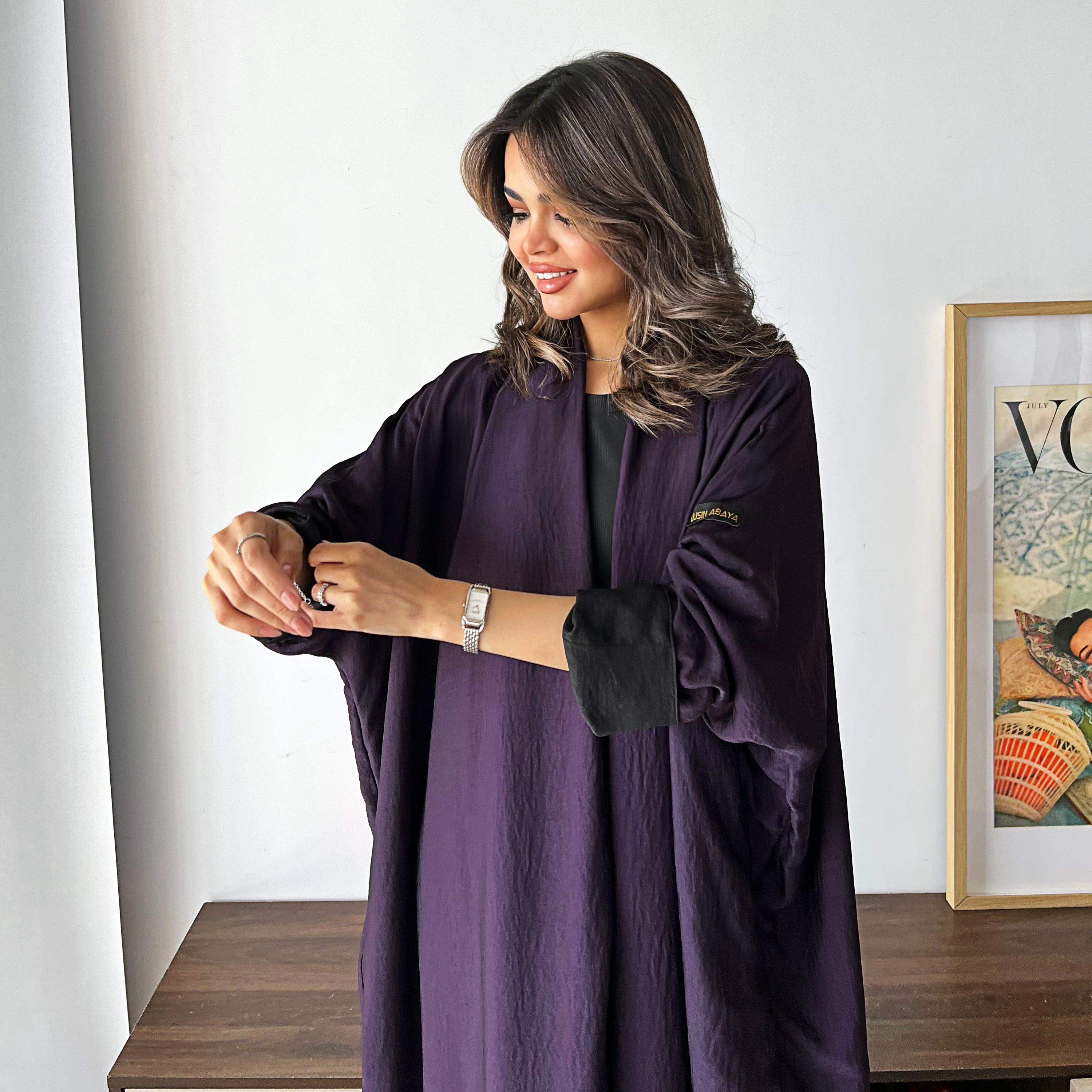 Lusin Abaya Butterfly Sleeves Silk Women's Double Face Half Bisht Abaya with Hijab-women-arabicclothing-abayas-image-5