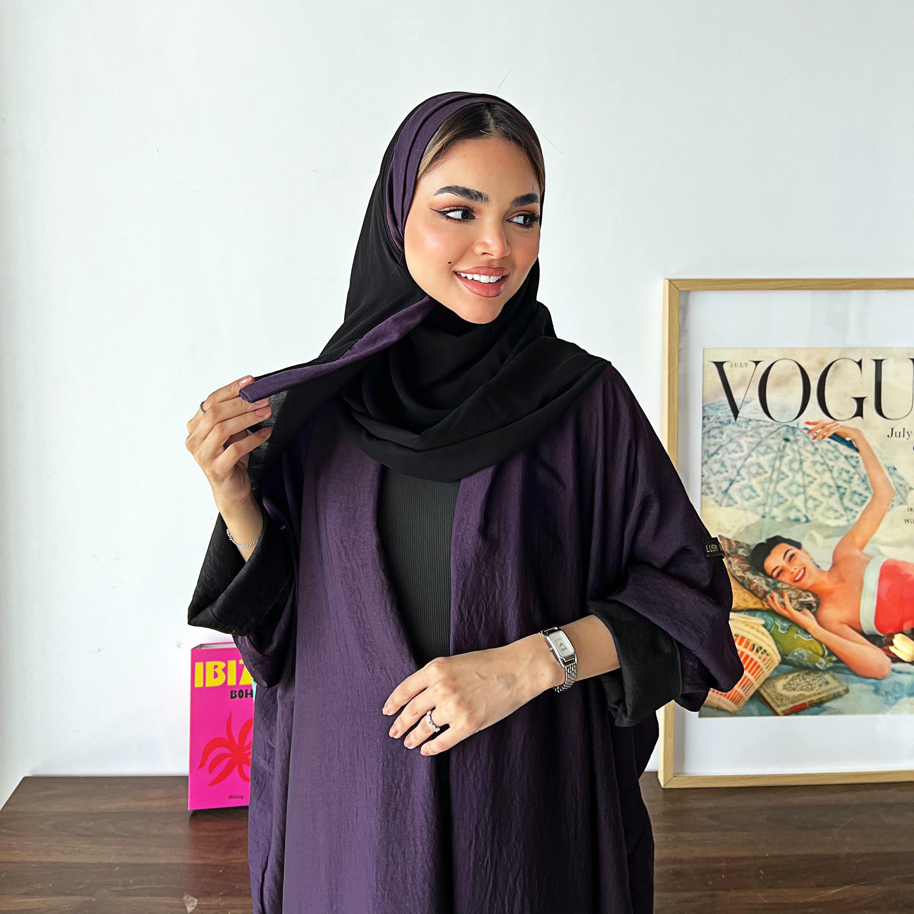 Lusin Abaya Butterfly Sleeves Silk Women's Double Face Half Bisht Abaya with Hijab-women-arabicclothing-abayas-image-6