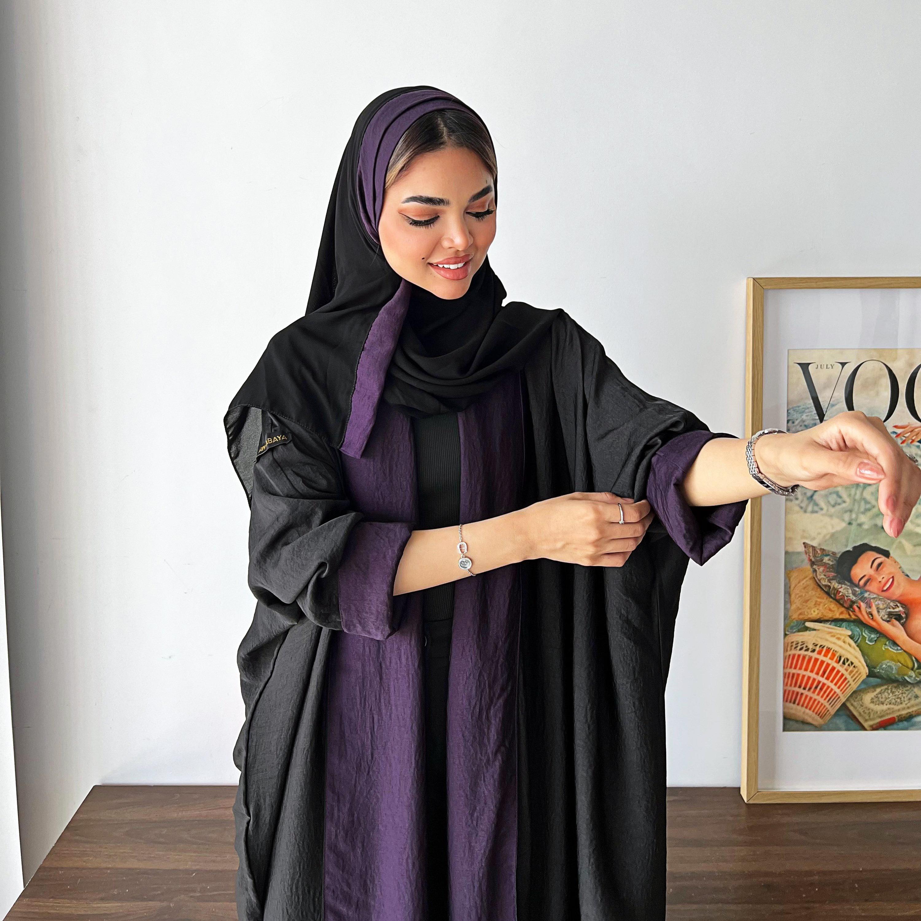 Lusin Abaya Butterfly Sleeves Silk Women's Double Face Half Bisht Abaya with Hijab-women-arabicclothing-abayas-image-8