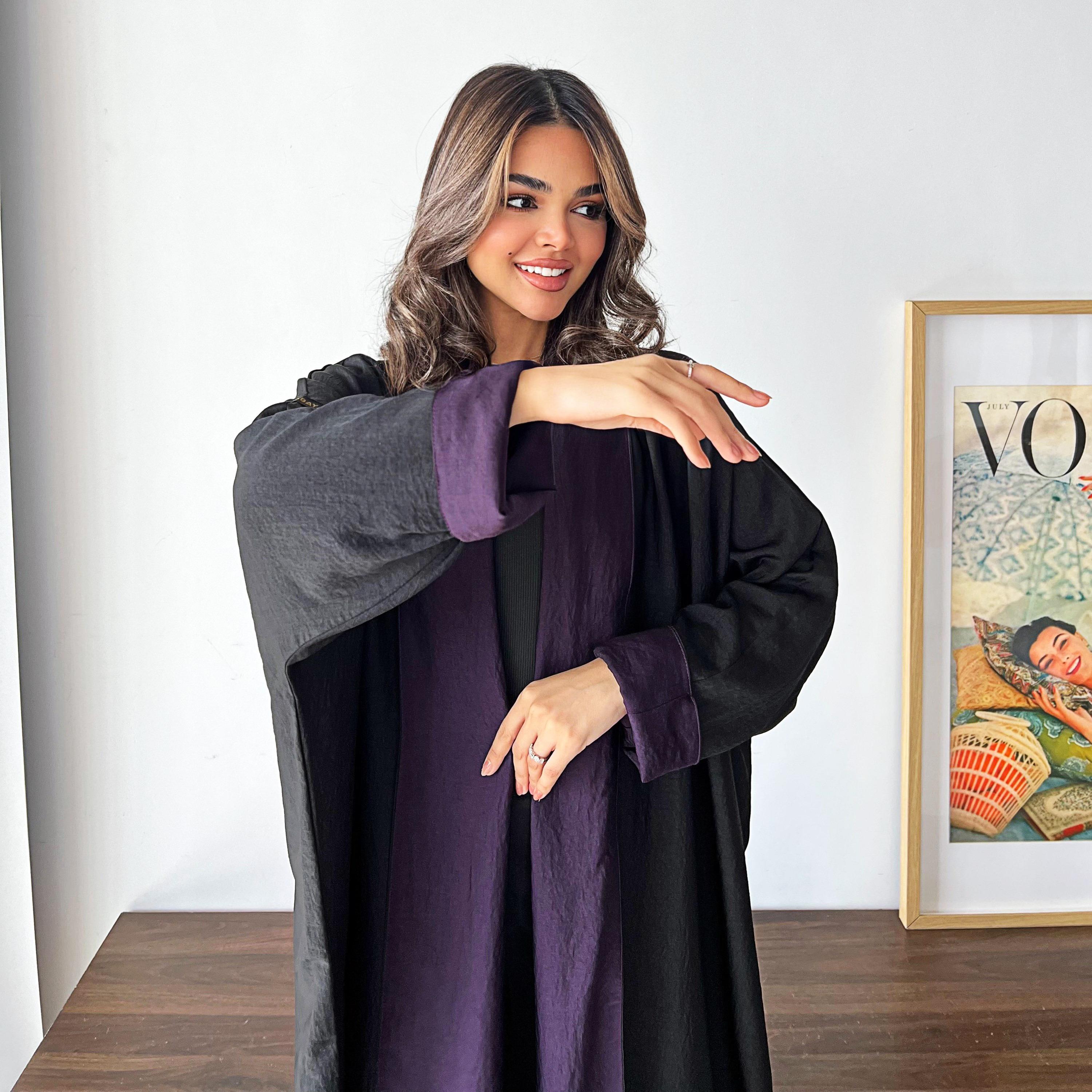 Lusin Abaya Butterfly Sleeves Silk Women's Double Face Half Bisht Abaya with Hijab-women-arabicclothing-abayas-image-9