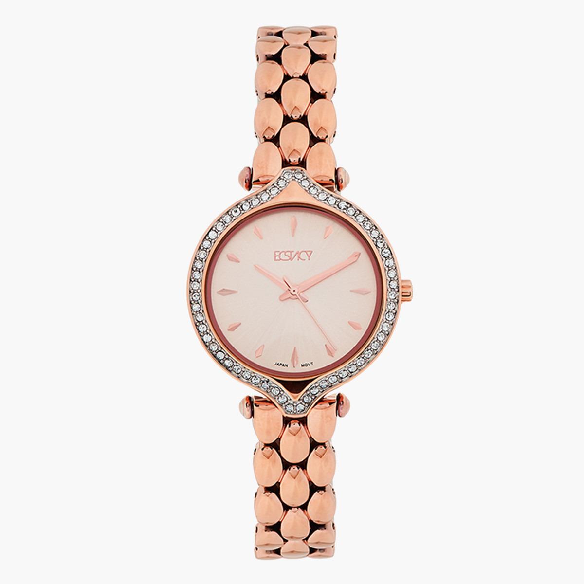 ساعة تناظرية بقرص ذهبي وردي للنساء من اكستازي - E7517-RBKK-women-watchesandjewellery-watches-image-1