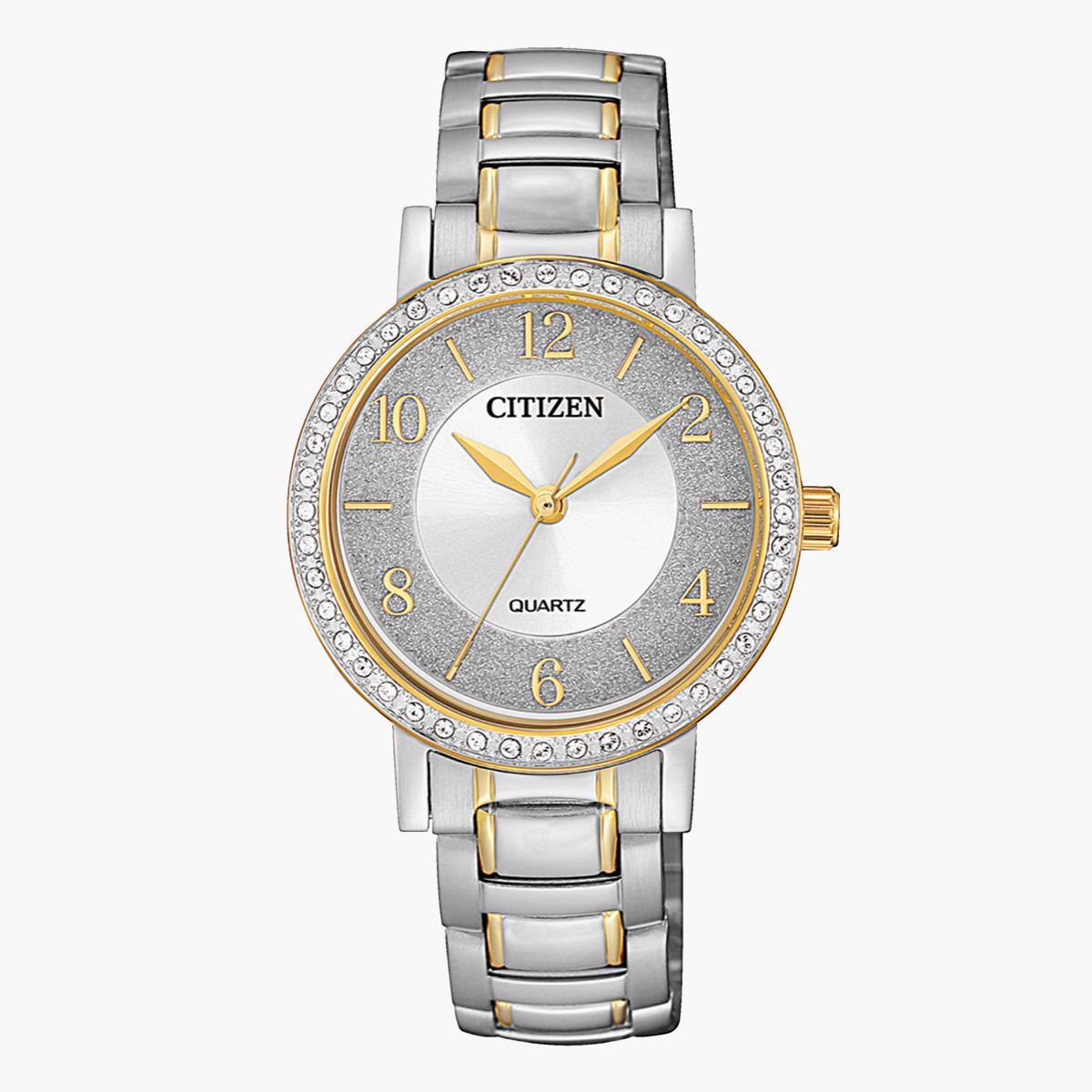 ساعة تناظرية فضيّة وذهبية بحزام معدني للنساء من سيتيزن - EL3044 54A-women-watchesandjewellery-watches-image-1