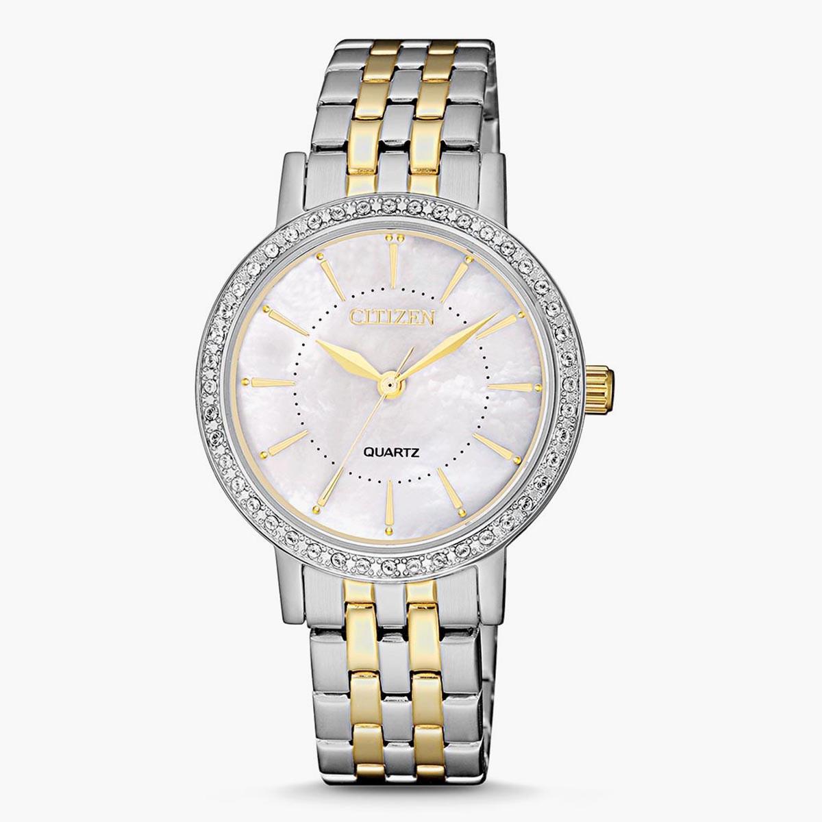 ساعة يد تناظريّة ذهبي فضيّة بسوار معدني للنساء من سيتيزين EL 3044 89D-women-watchesandjewellery-watches-image-1