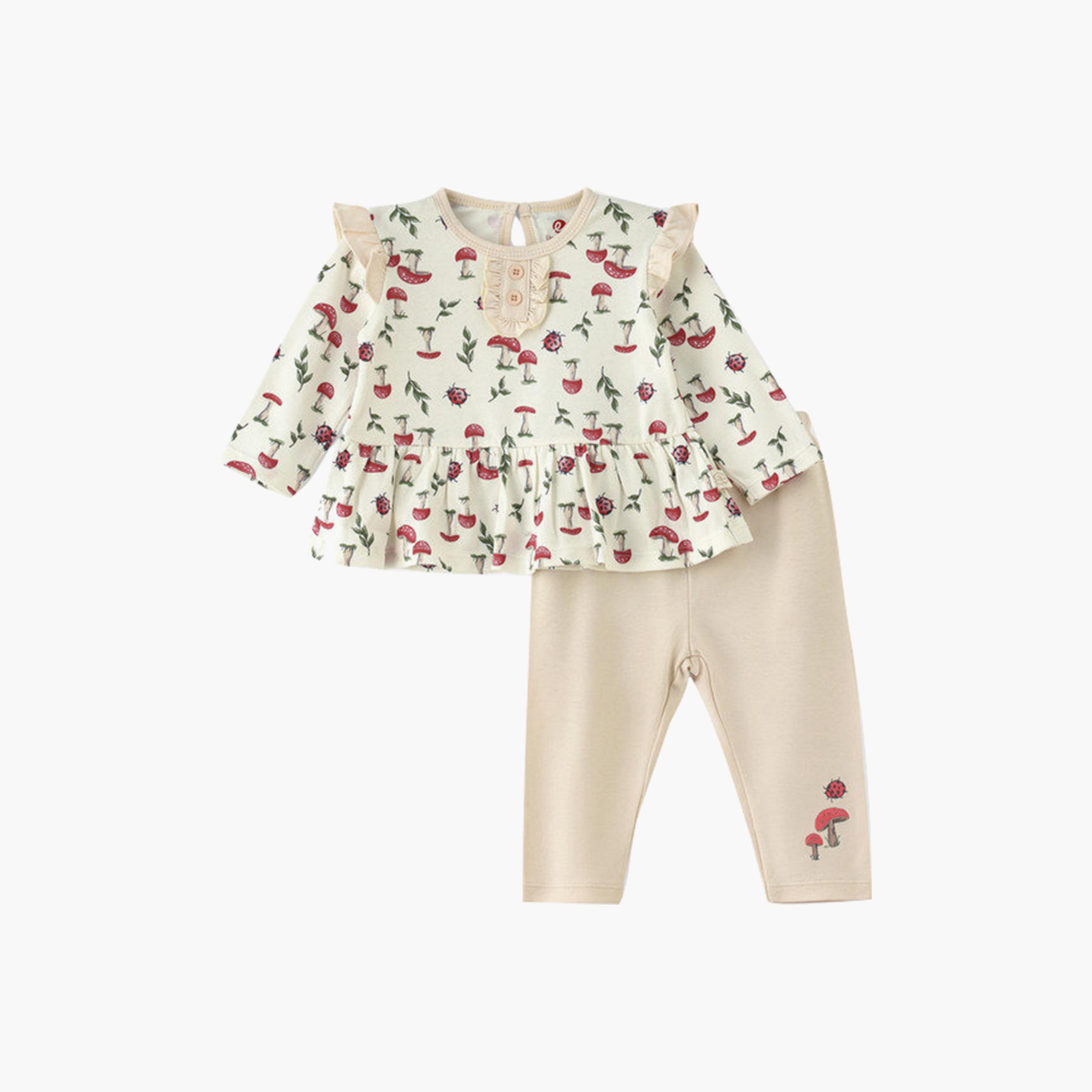 UniqKidz 2-Piece Cotton Mushroom Printed Top & Leggings Set-baby-girls-clothing-setsandcoords-image-1