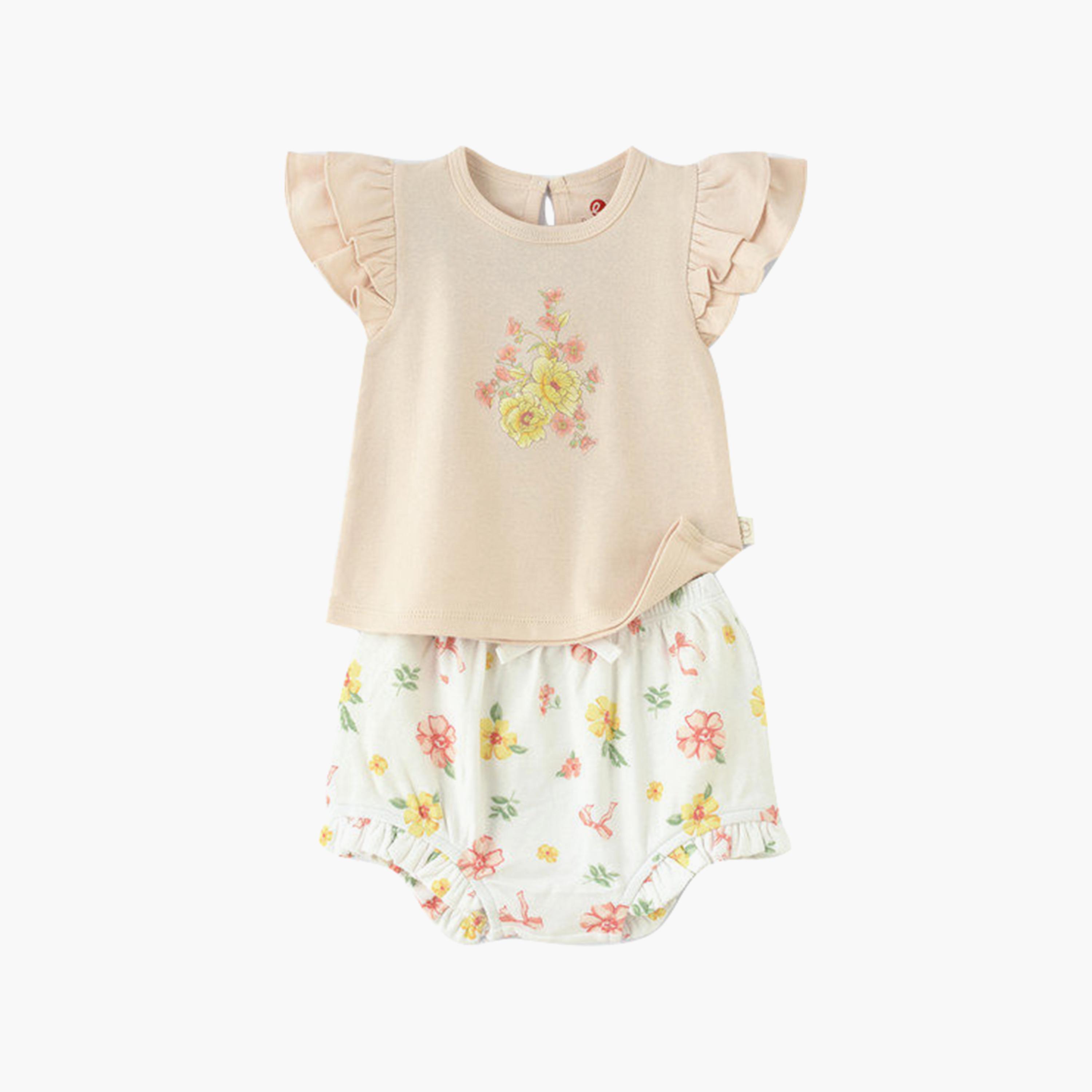 UniqKidz 2-Piece Cotton Flower Embroidered Top & Shorts Set-baby-girls-clothing-setsandcoords-image-1