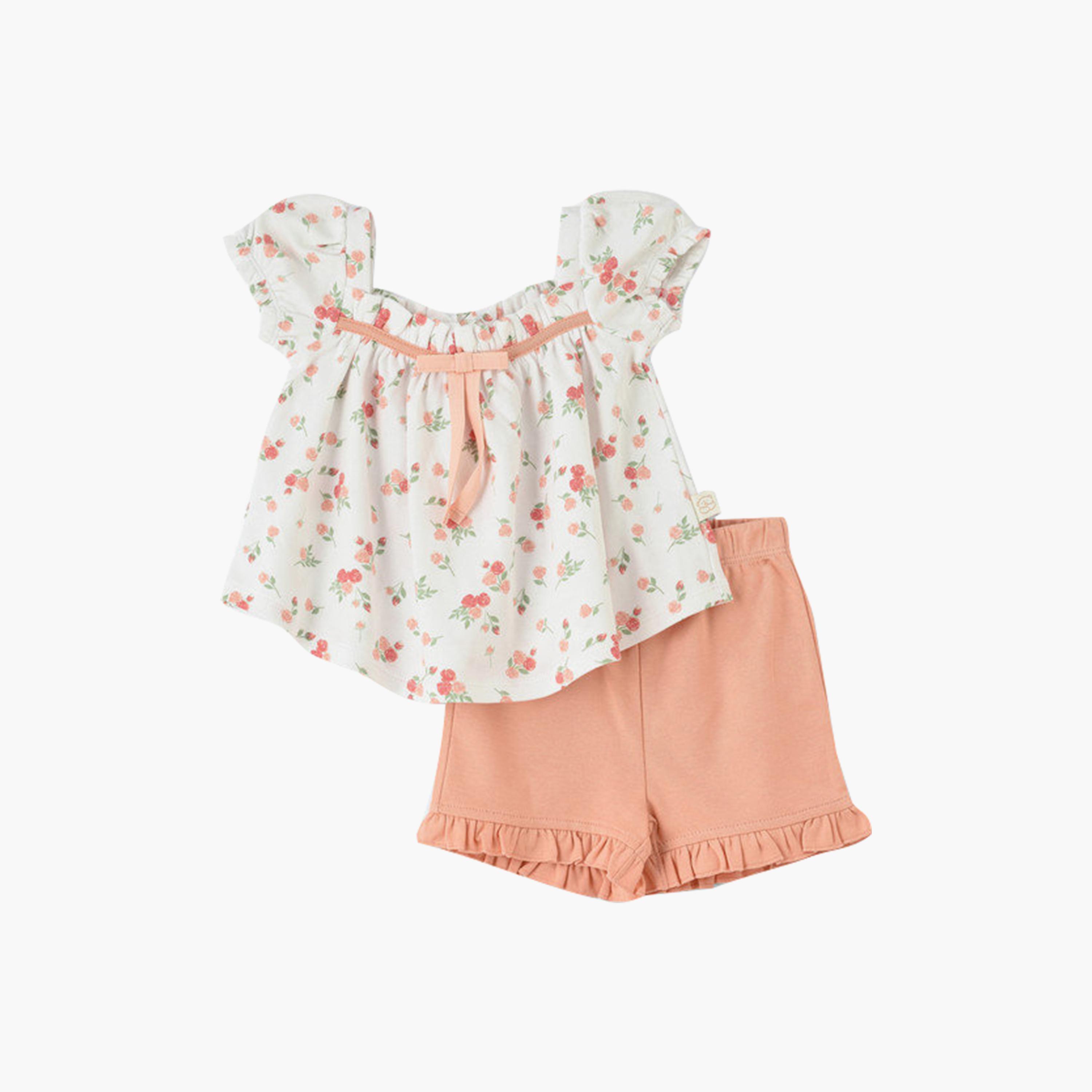 UniqKidz 2-Piece Cotton Rose Printed Top & Shorts Set-baby-girls-clothing-setsandcoords-image-1