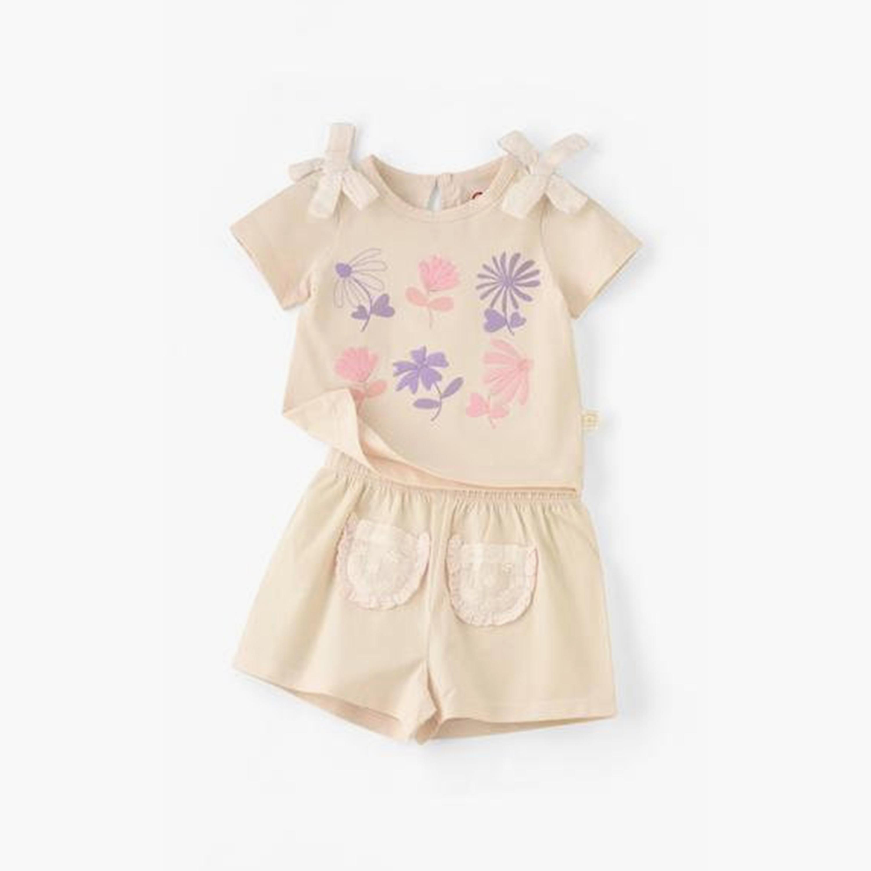 UniqKidz 2-Piece Cotton Hearts Printed Top & Shorts Set-baby-girls-clothing-setsandcoords-image-1