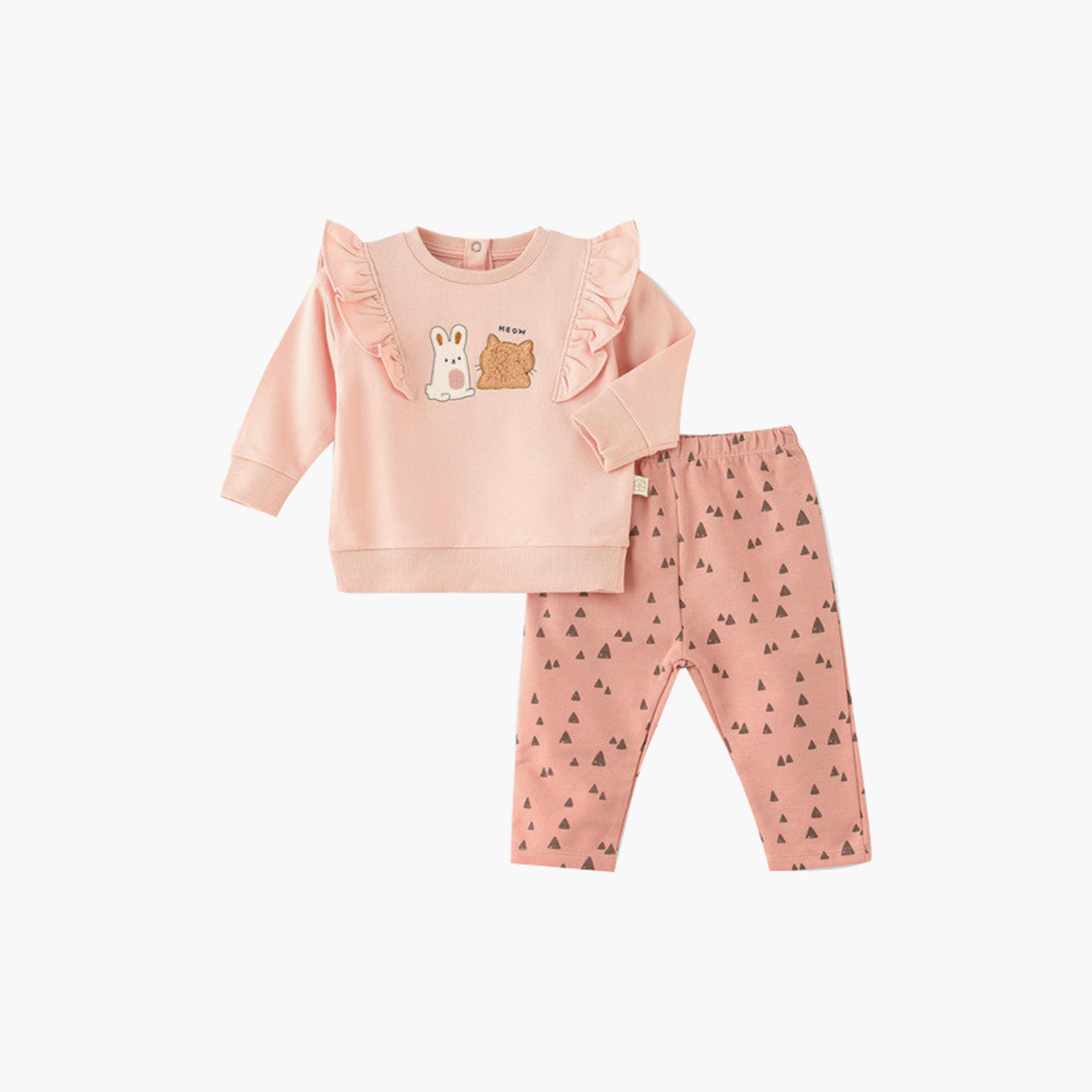 UniqKidz 2-Piece Cotton Bunny Embroidered Sweatshirt & Pants Set-baby-girls-clothing-setsandcoords-image-1