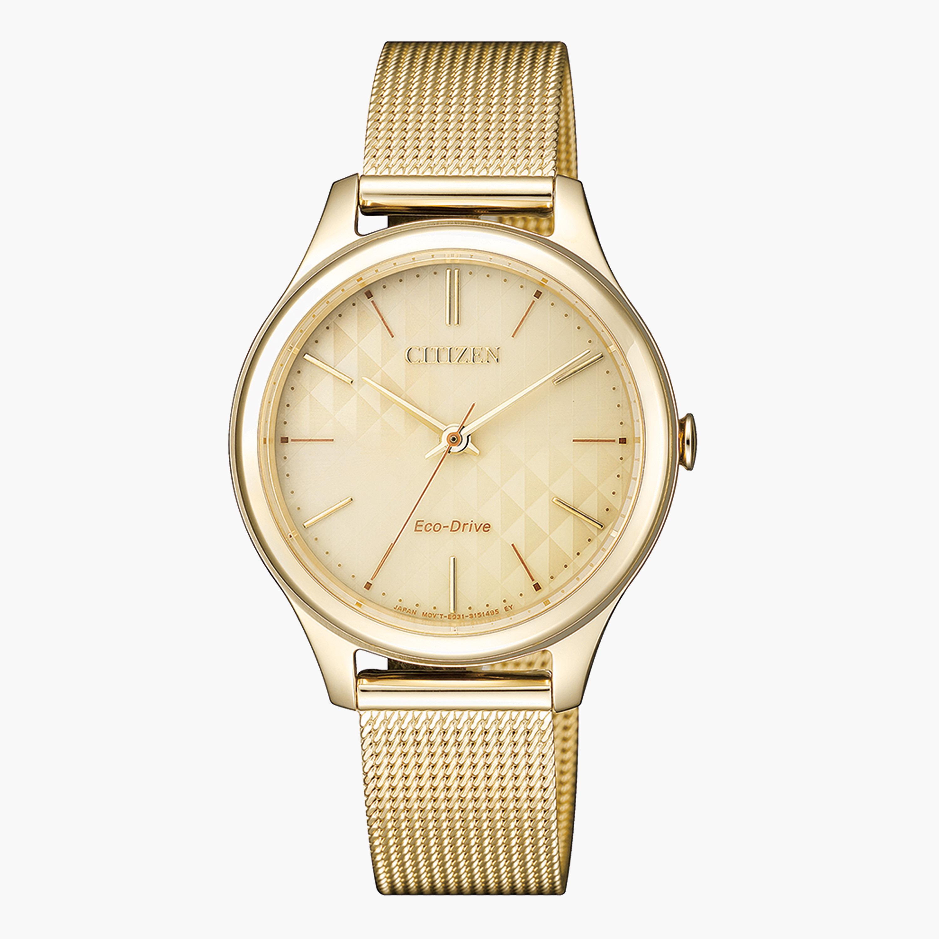 ساعة تناظرية ذهبية إيكو درايف بحزام معدني للنساء من سيتيزن - EM0502 86P-women-watchesandjewellery-watches-image-1
