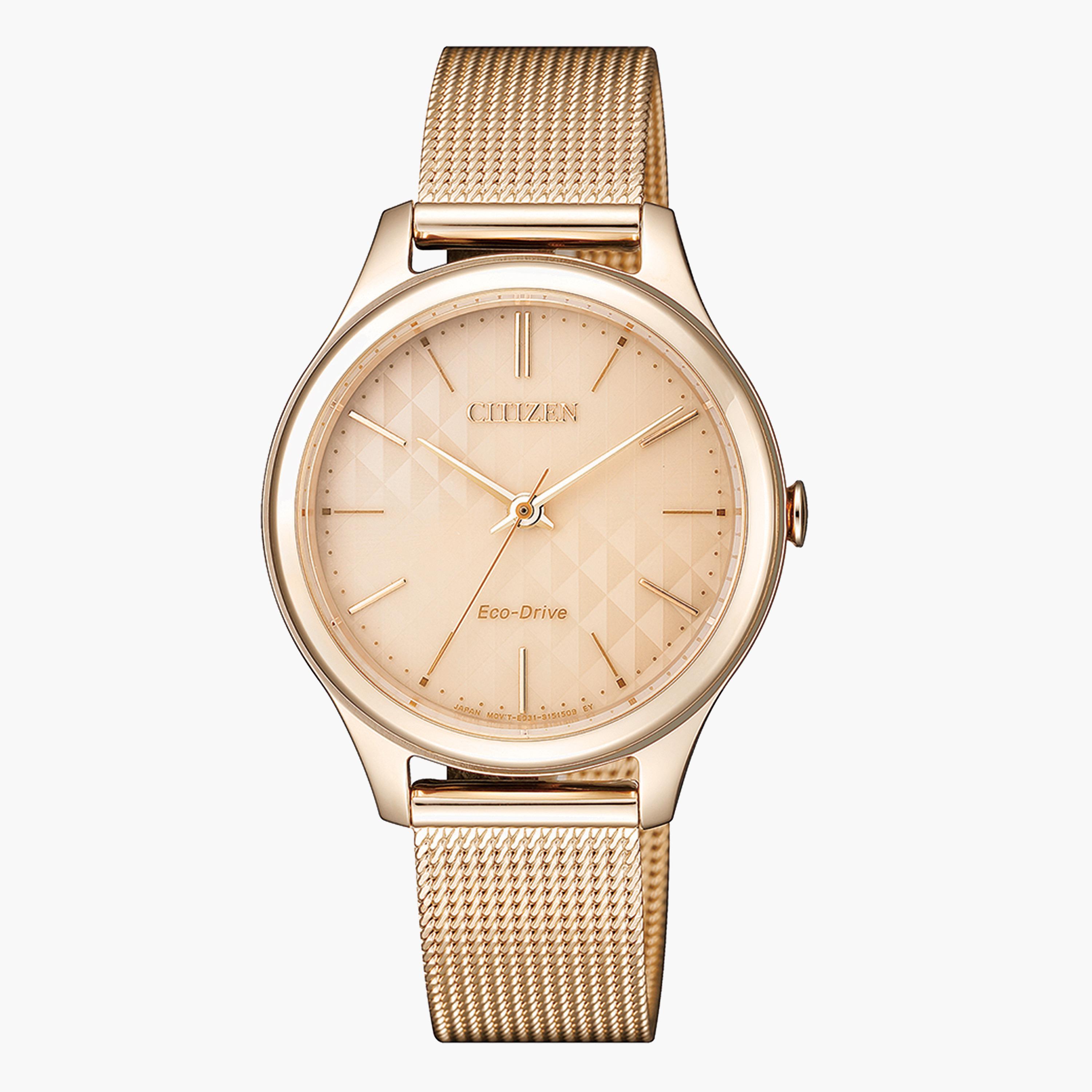 Citizen Women's Rose Gold Analog Eco-Drive Metal Strap Watch EM050383X-women-watchesandjewellery-watches-image-1