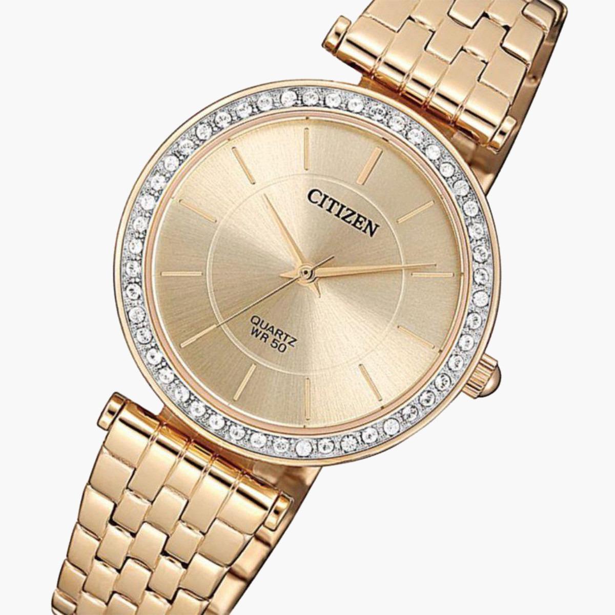 ساعة يد تناظريّة ذهبية بسوار معدني للنساء من سيتيزين ER 0213 57X-women-watchesandjewellery-watches-image-2