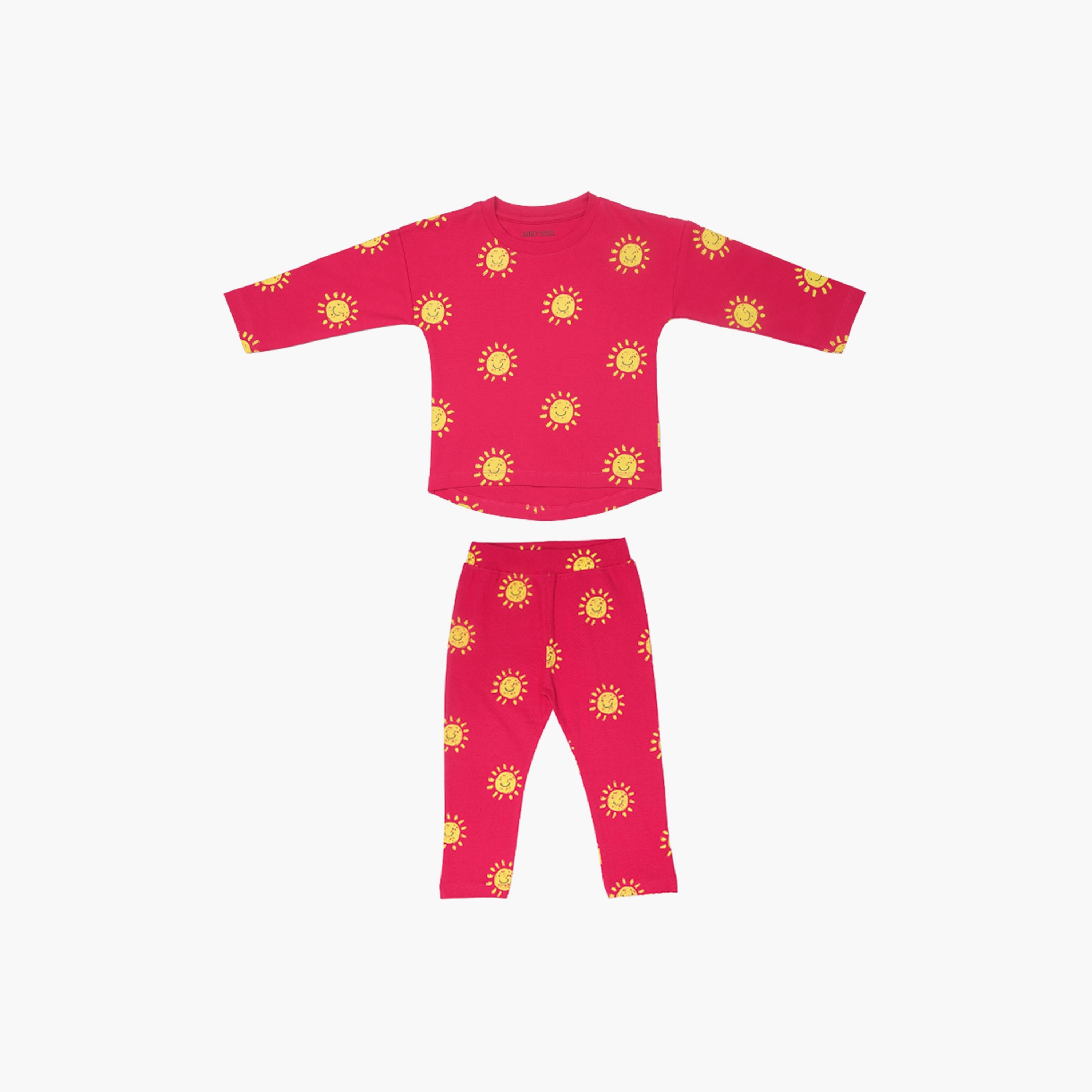 AIKO 2-Piece Cute Eternal Smiles Printed Long Sleeves T-Shirt with Pyjama Set-baby-girls-clothing-nightwear-pyjamasets-image-1