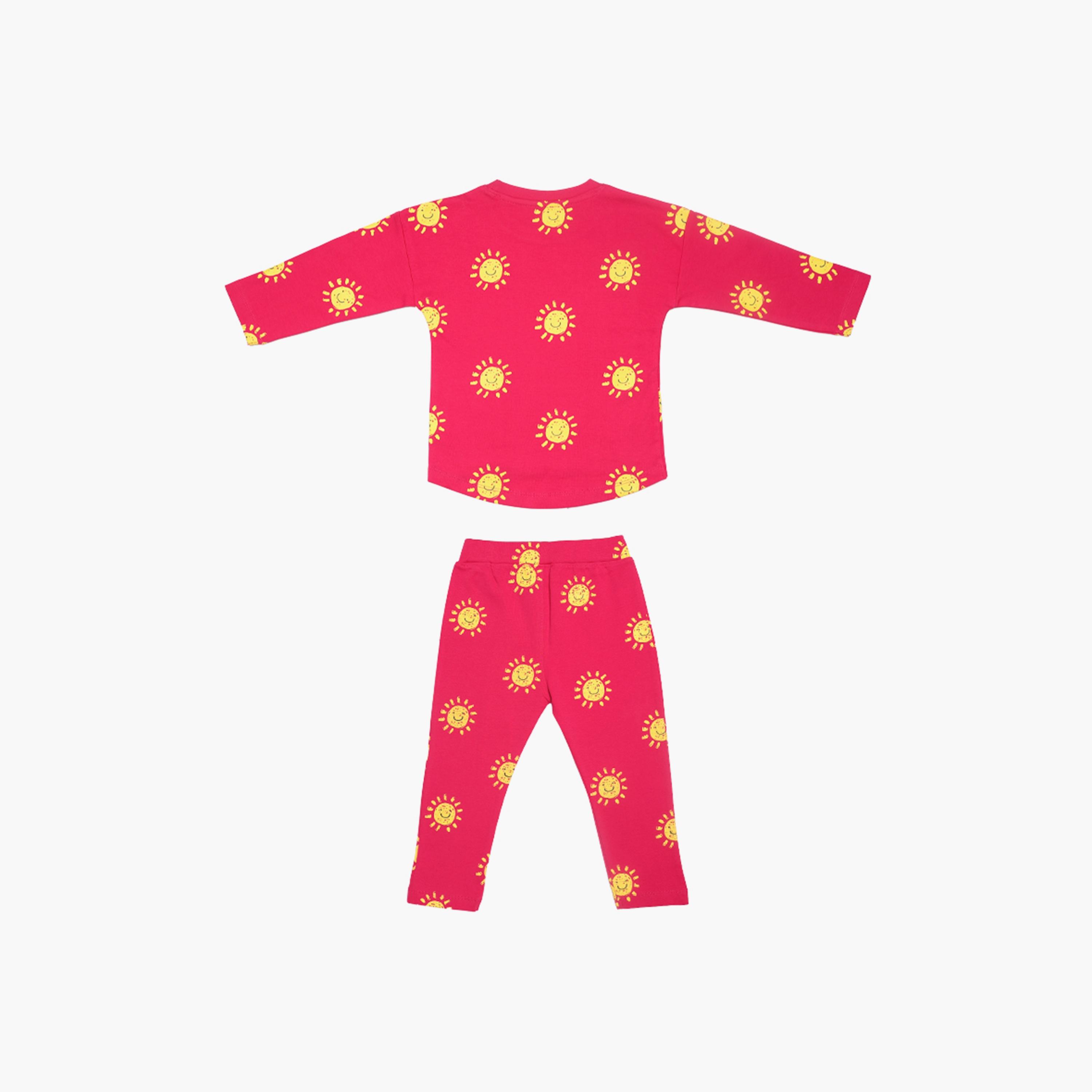 AIKO 2-Piece Cute Eternal Smiles Printed Long Sleeves T-Shirt with Pyjama Set-baby-girls-clothing-nightwear-pyjamasets-image-2
