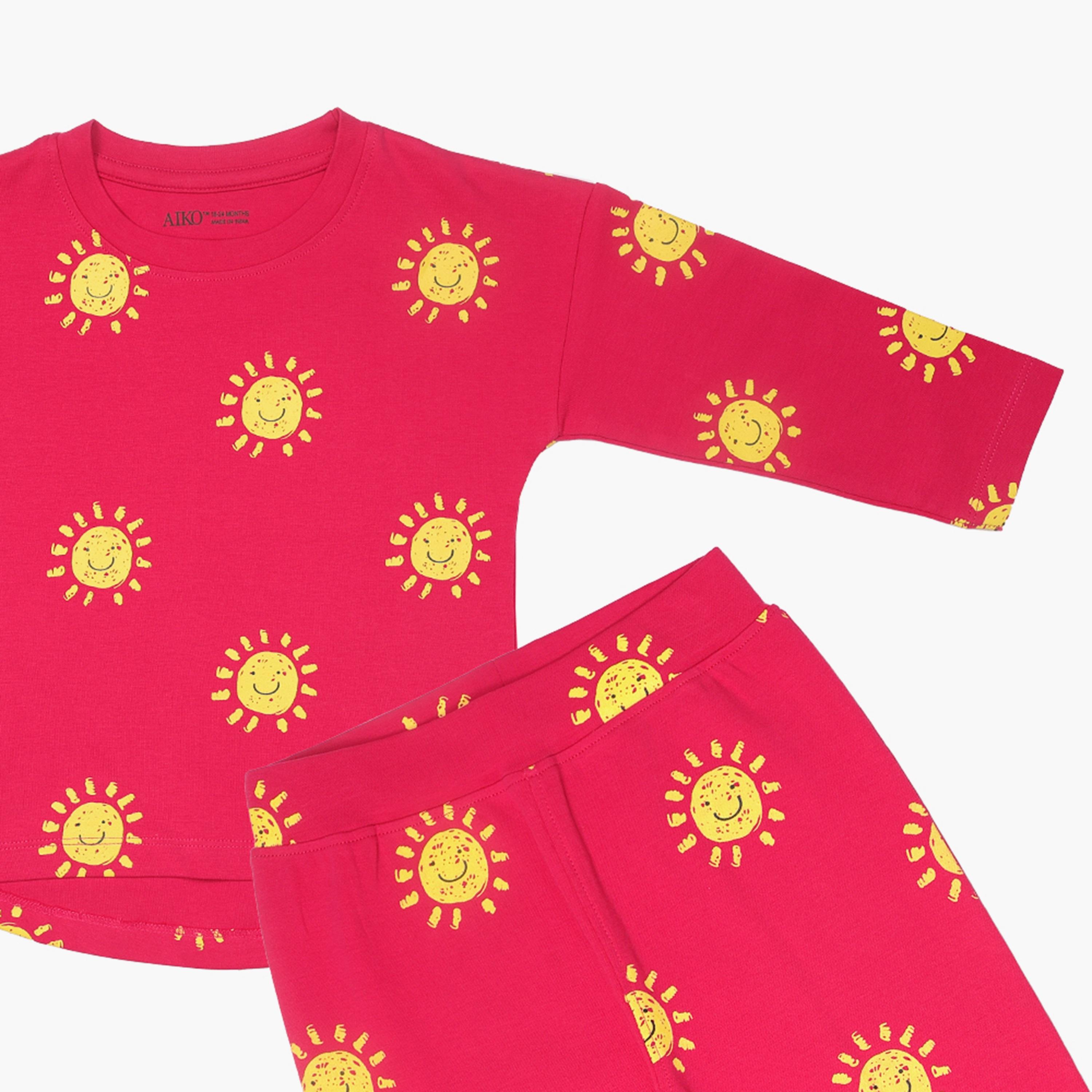 AIKO 2-Piece Cute Eternal Smiles Printed Long Sleeves T-Shirt with Pyjama Set-baby-girls-clothing-nightwear-pyjamasets-image-3
