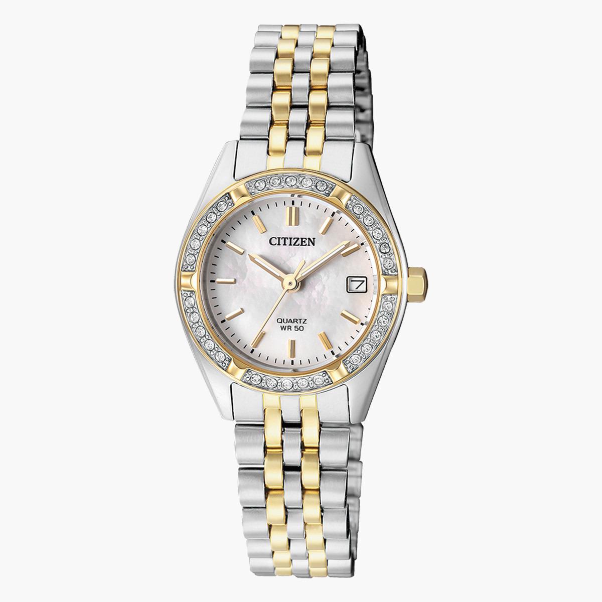 ساعة تناظرية فضيّة وذهبية بحزام معدني للنساء من سيتيزن - EU6064 54D-women-watchesandjewellery-watches-image-1