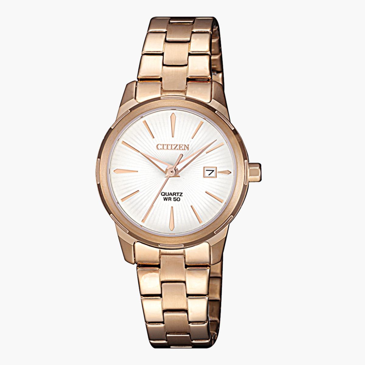 ساعة يد تناظريّة ذهبية بسوار معدني للنساء من سيتيزين EU 6073 53A-women-watchesandjewellery-watches-image-1