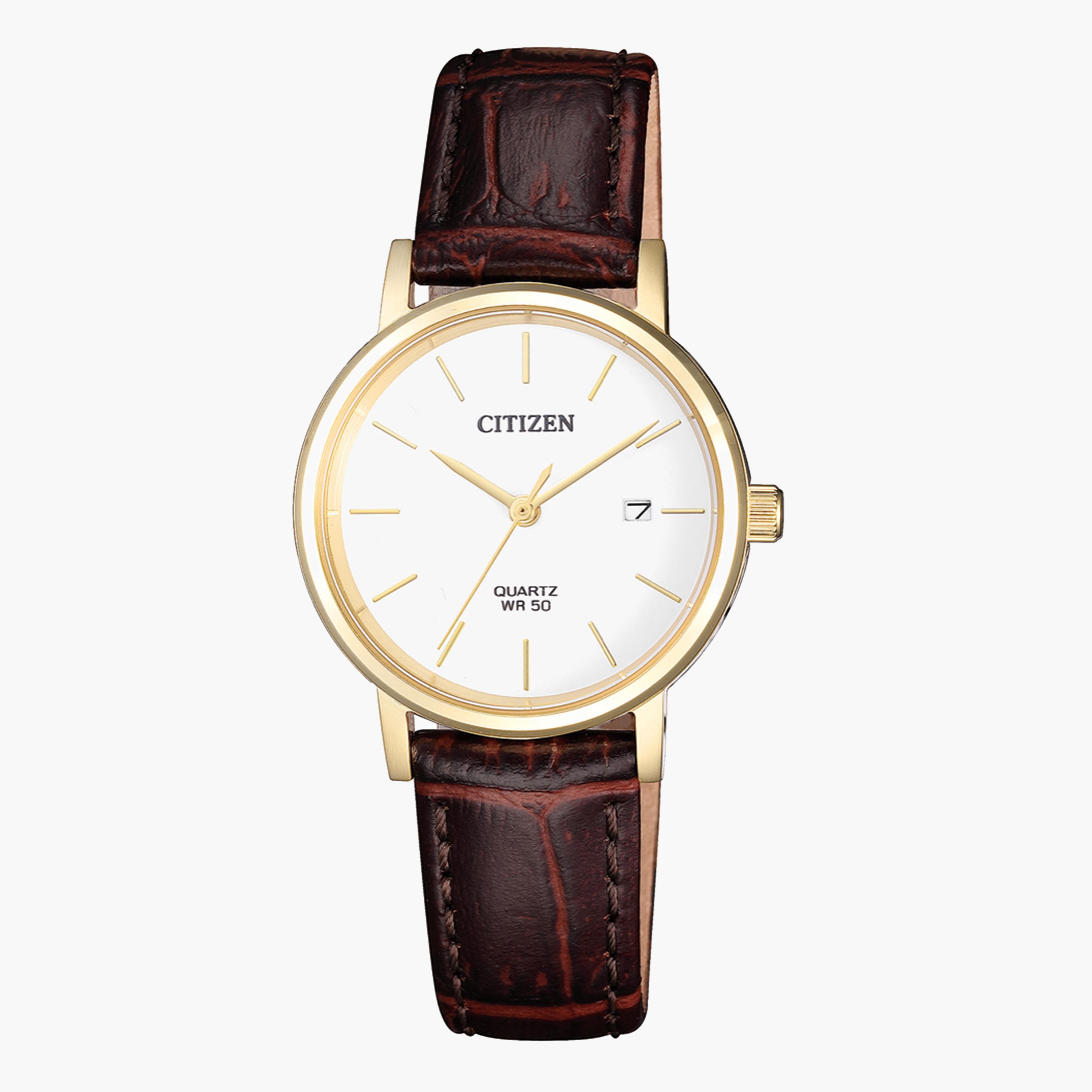 ساعة تناظرية بنيّة بحزام جلد للنساء من سيتيزن - EU6092 08A-women-watchesandjewellery-watches-image-1