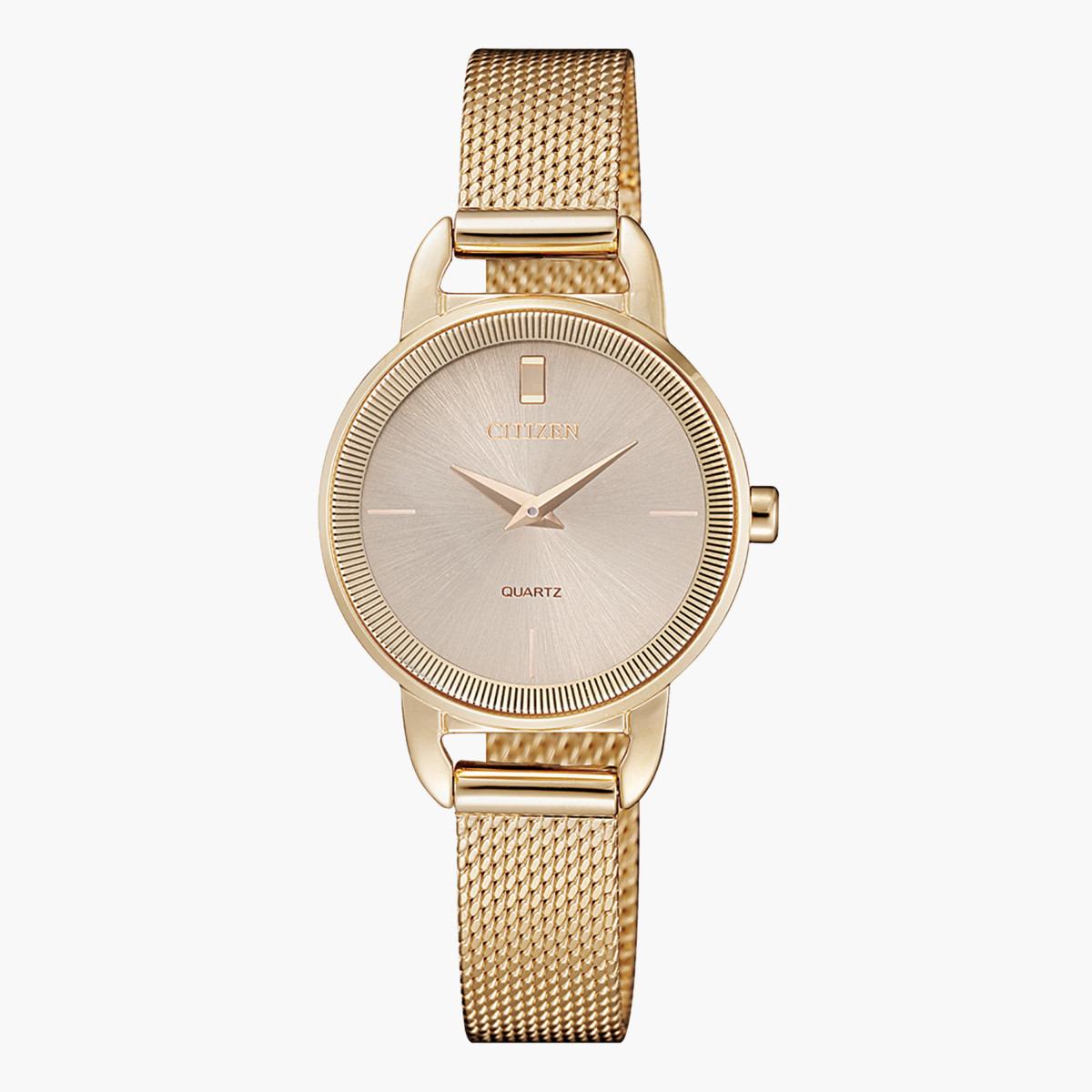 ساعة تناظرية وردية ذهبية كوارتز بحزام شبكي للنساء من سيتيزن - EZ7003 51X-women-watchesandjewellery-watches-image-1
