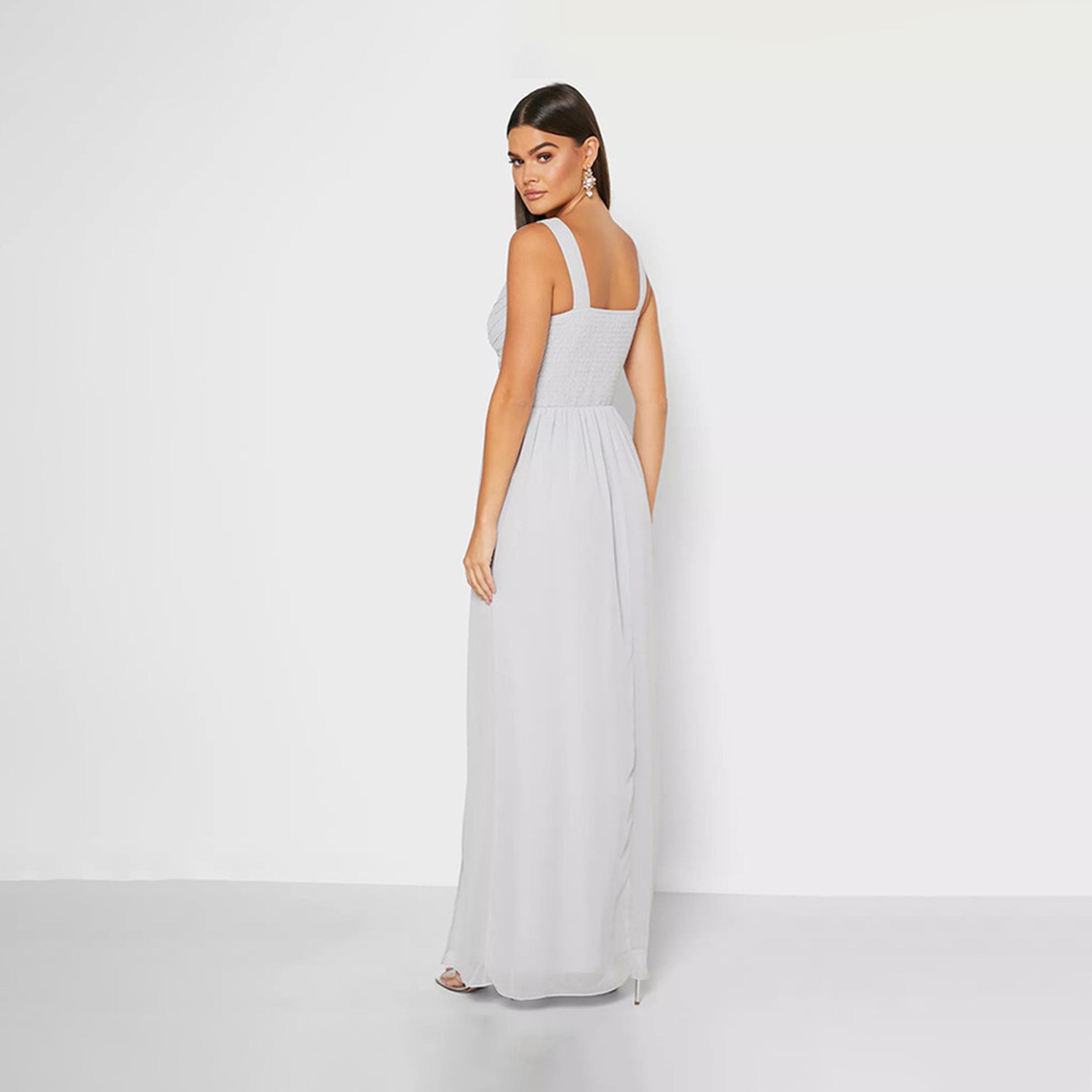 Little Mistress Blue Pearl Detail Slit Evening Dress-women-clothing-dresses-image-2
