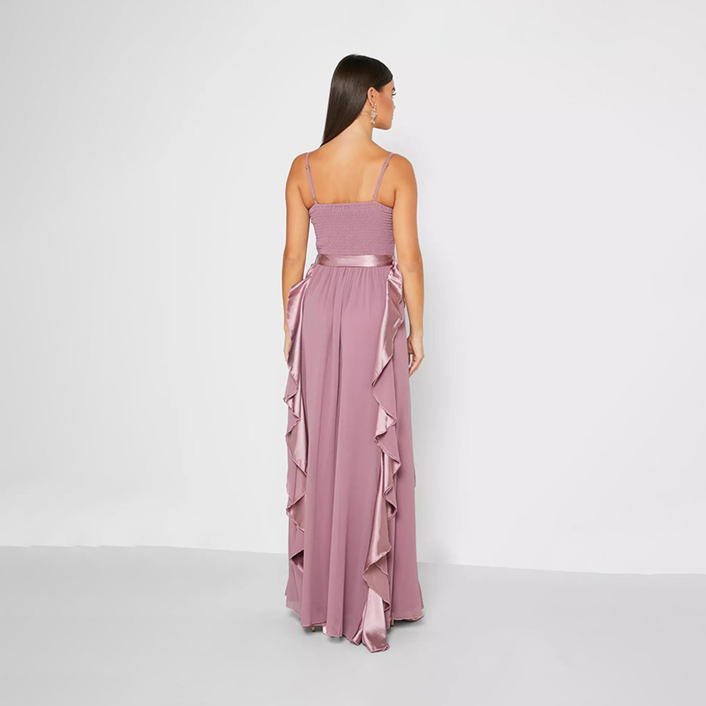 Little Mistress Pink Ruffle Detail Shoulder Straps Maxi Dress-women-clothing-dresses-image-2