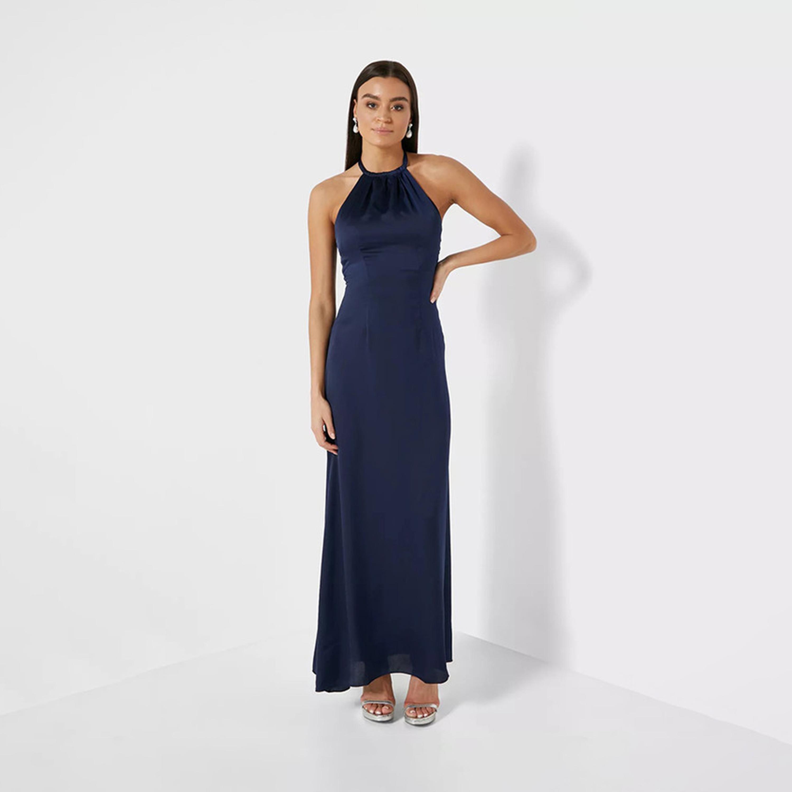 Little Mistress Navy Blue Halter Neck Maxi Dress-women-clothing-dresses-image-1