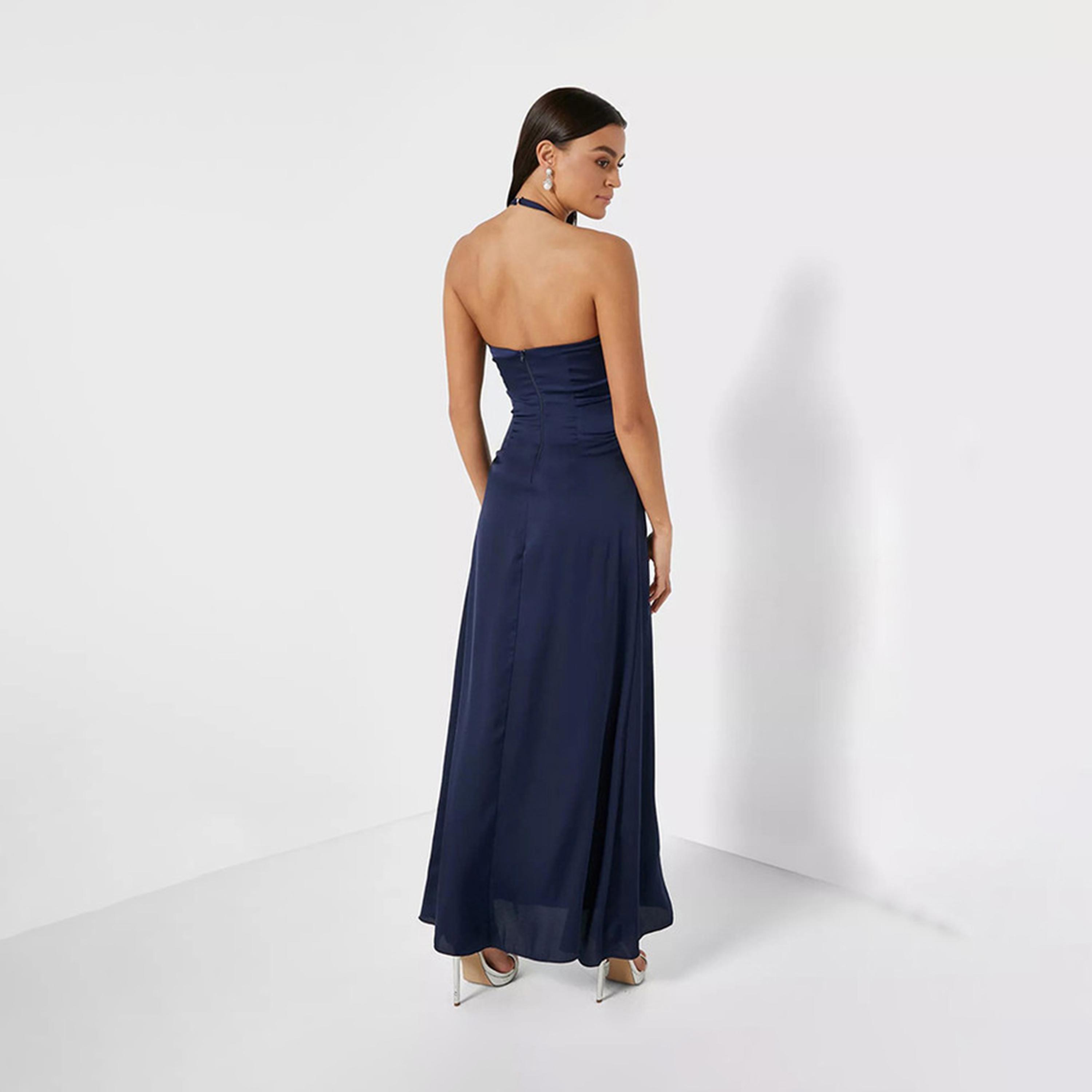 Little Mistress Navy Blue Halter Neck Maxi Dress-women-clothing-dresses-image-2