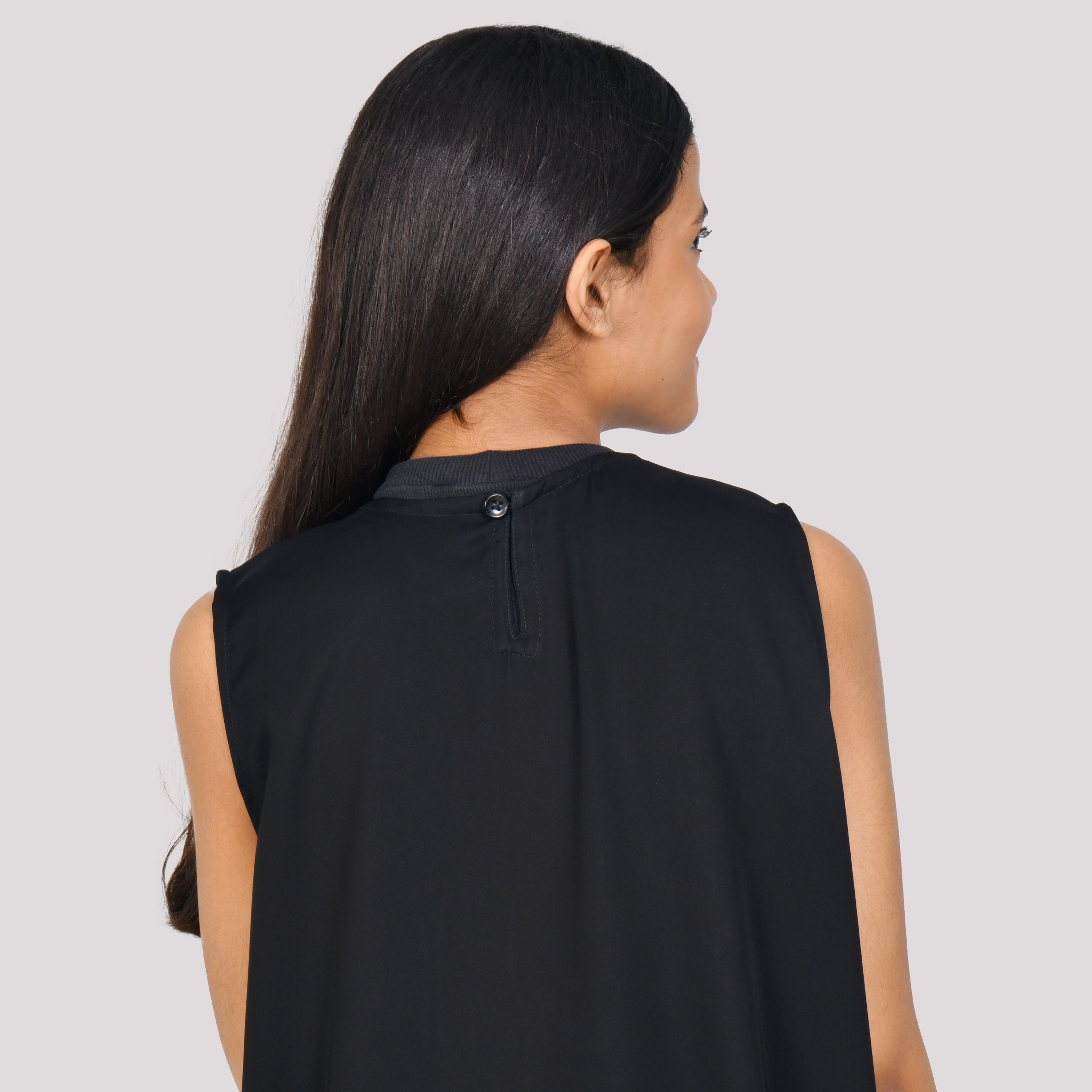 Hawraa Black Sleeveless Crepe Girls Abaya with Hijab-girls-arabicclothing-abayas-image-3