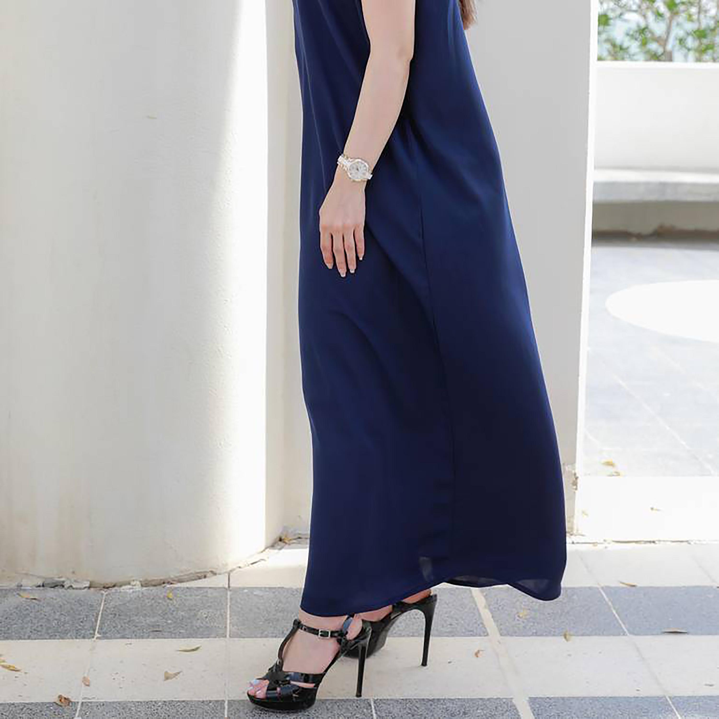 Hawraa Navy Blue Crepe Abaya Inner Dress-women-arabicclothing-abayainner-image-2