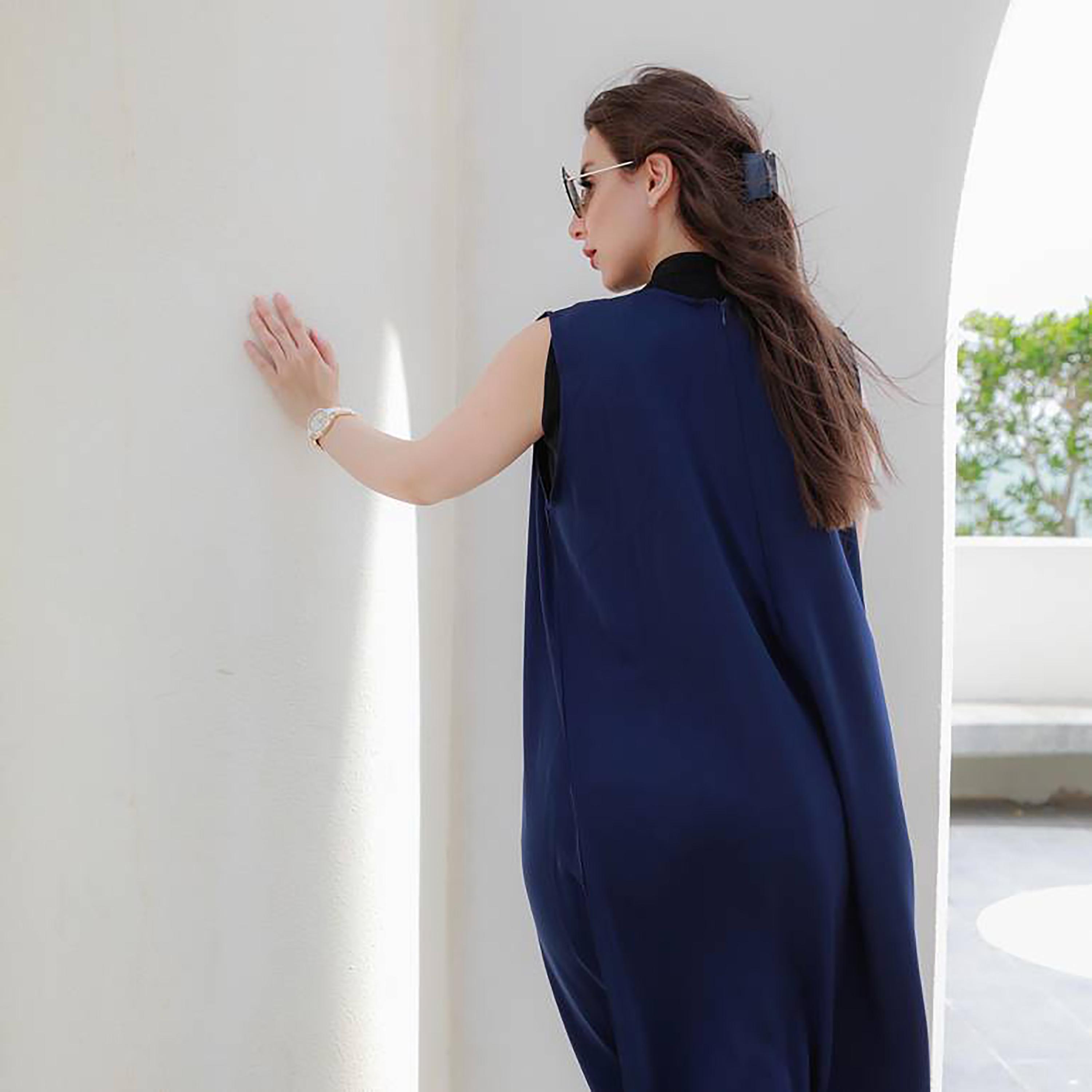 Hawraa Navy Blue Crepe Abaya Inner Dress-women-arabicclothing-abayainner-image-3