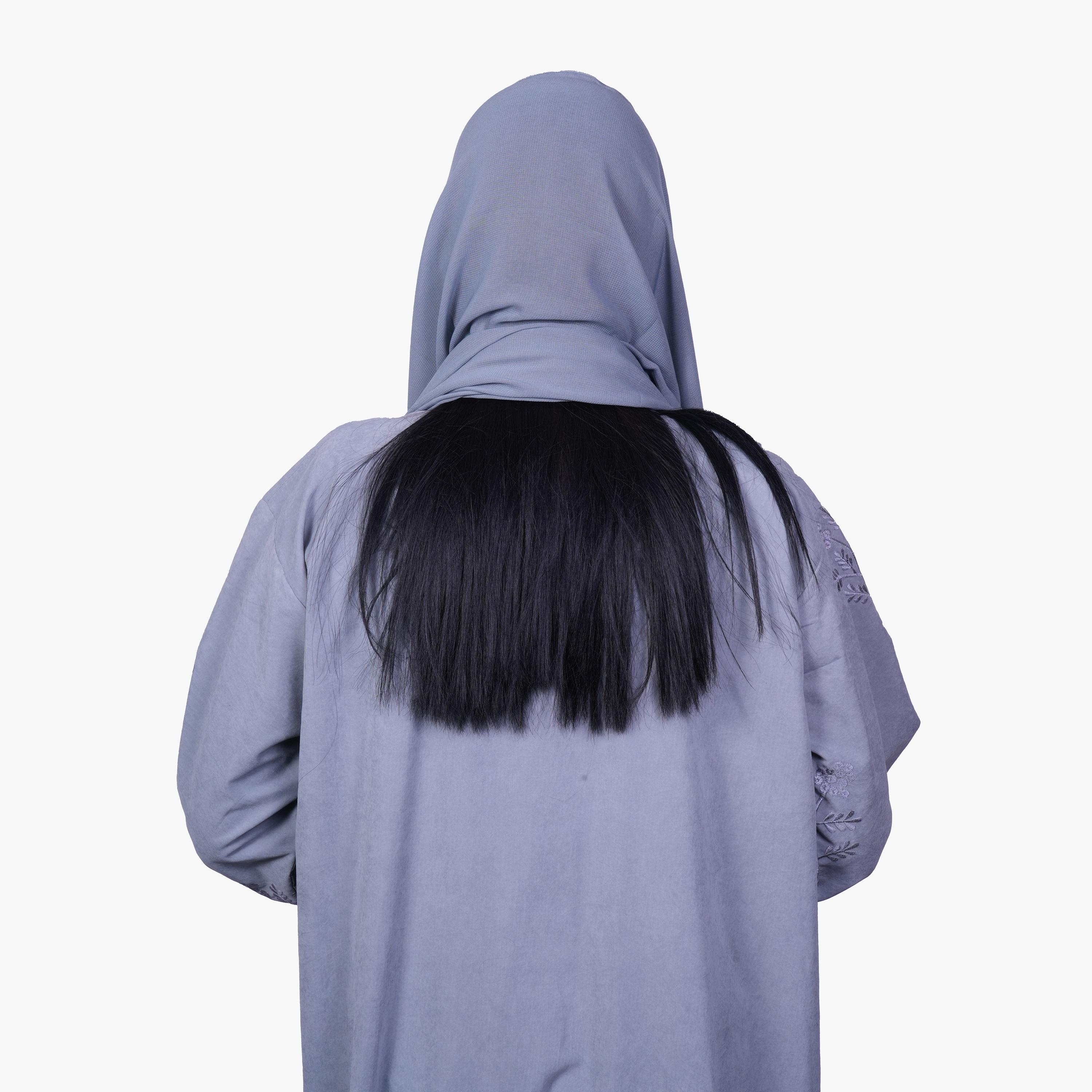 Fashion Line Grey Floral Embroidered Sleeves Soft Elegance Abaya with Hijab-women-arabicclothing-abayas-image-5