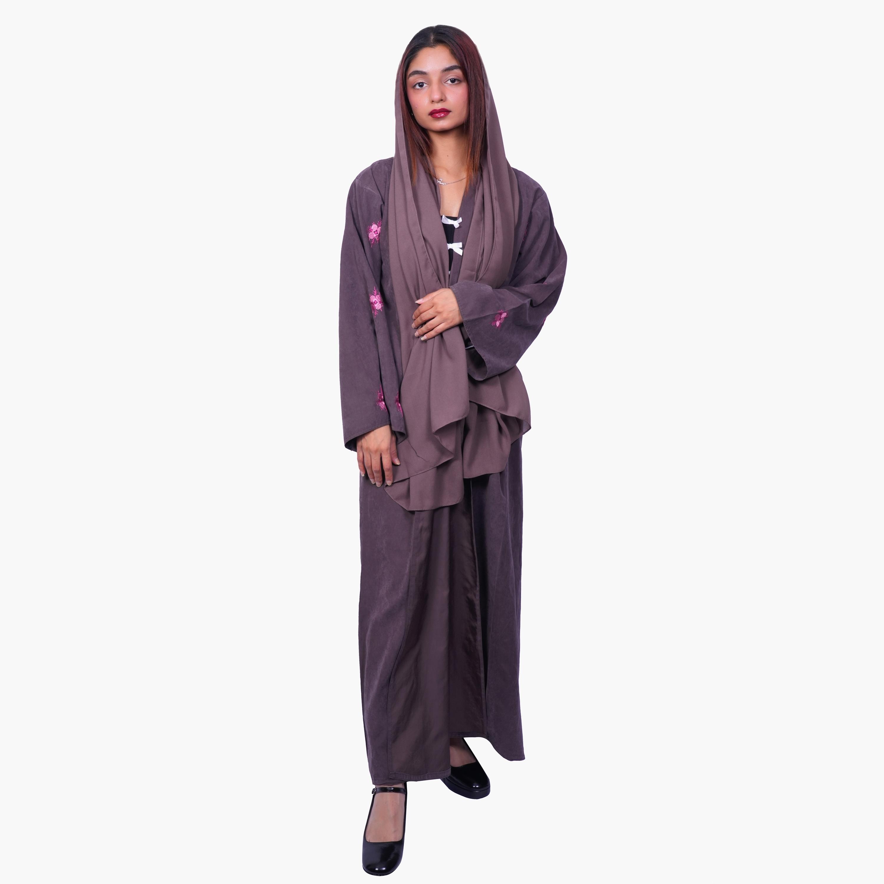 Fashion Line Floral Embroidered Sleeves Abaya with Hijab-women-arabicclothing-abayas-image-1