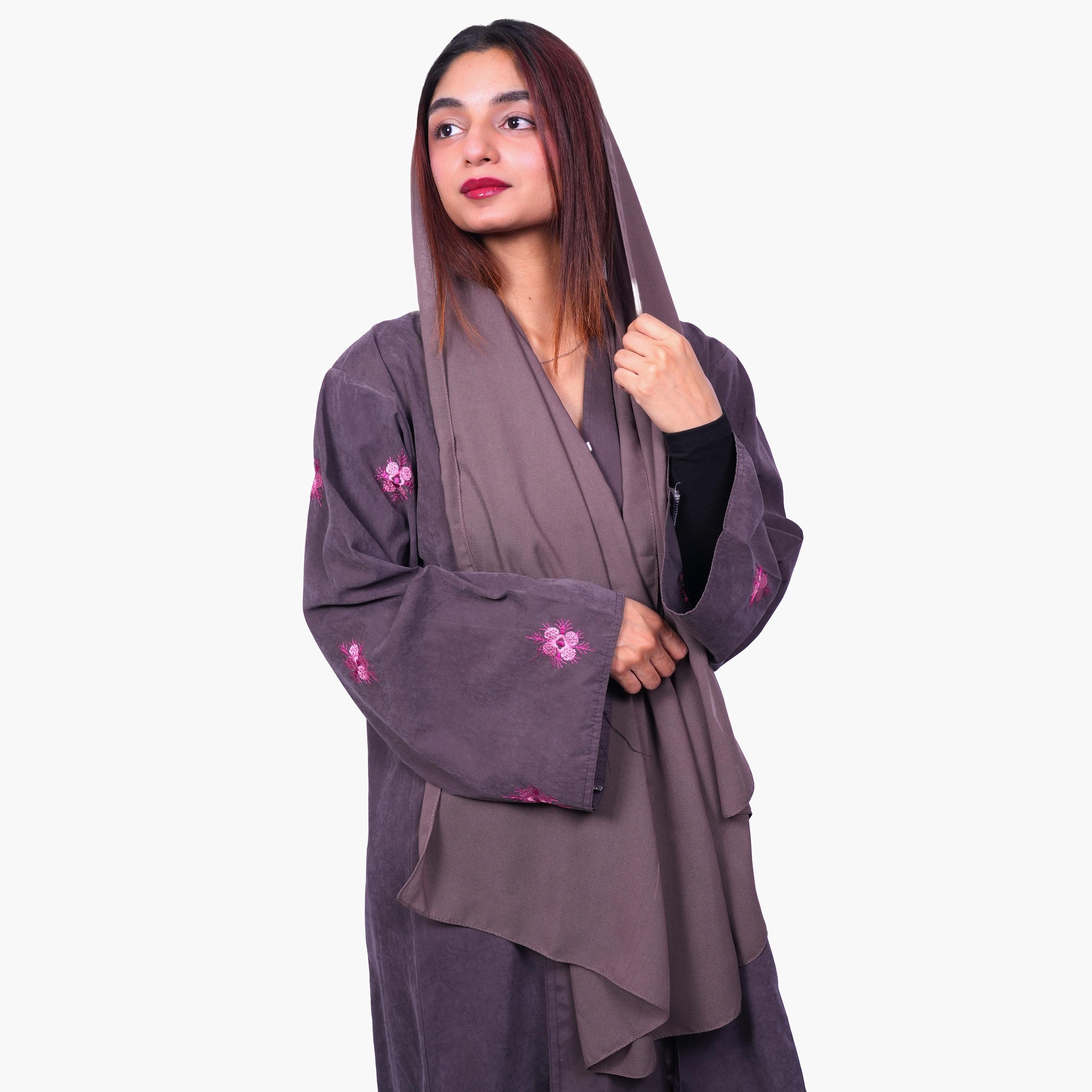 Fashion Line Floral Embroidered Sleeves Abaya with Hijab-women-arabicclothing-abayas-image-2