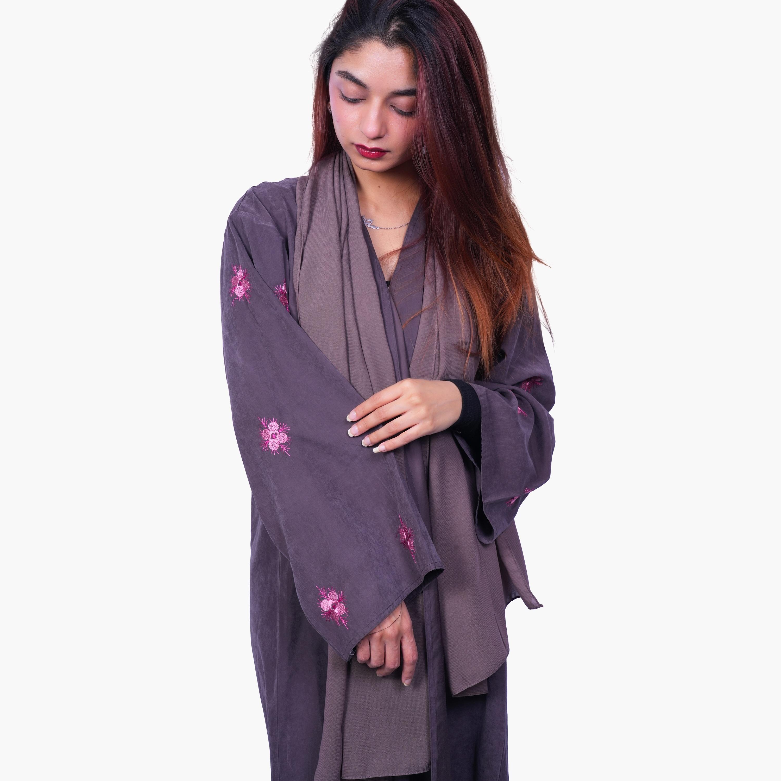 Fashion Line Floral Embroidered Sleeves Abaya with Hijab-women-arabicclothing-abayas-image-3