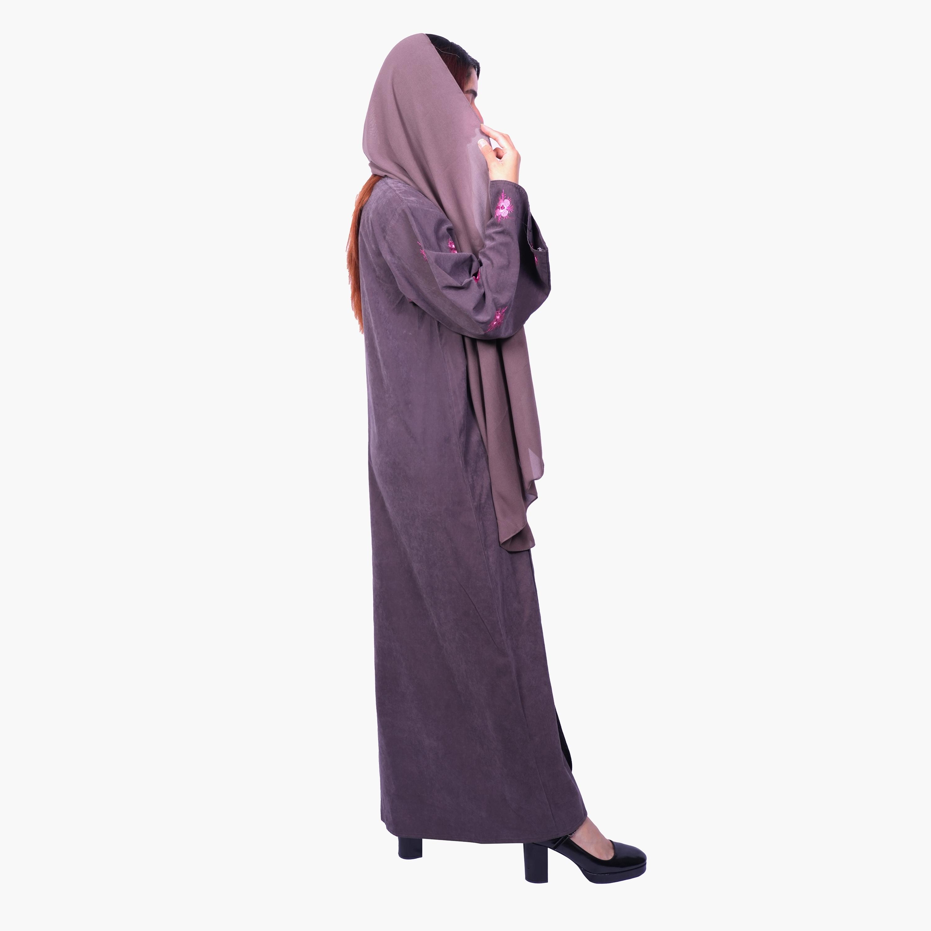 Fashion Line Floral Embroidered Sleeves Abaya with Hijab-women-arabicclothing-abayas-image-4