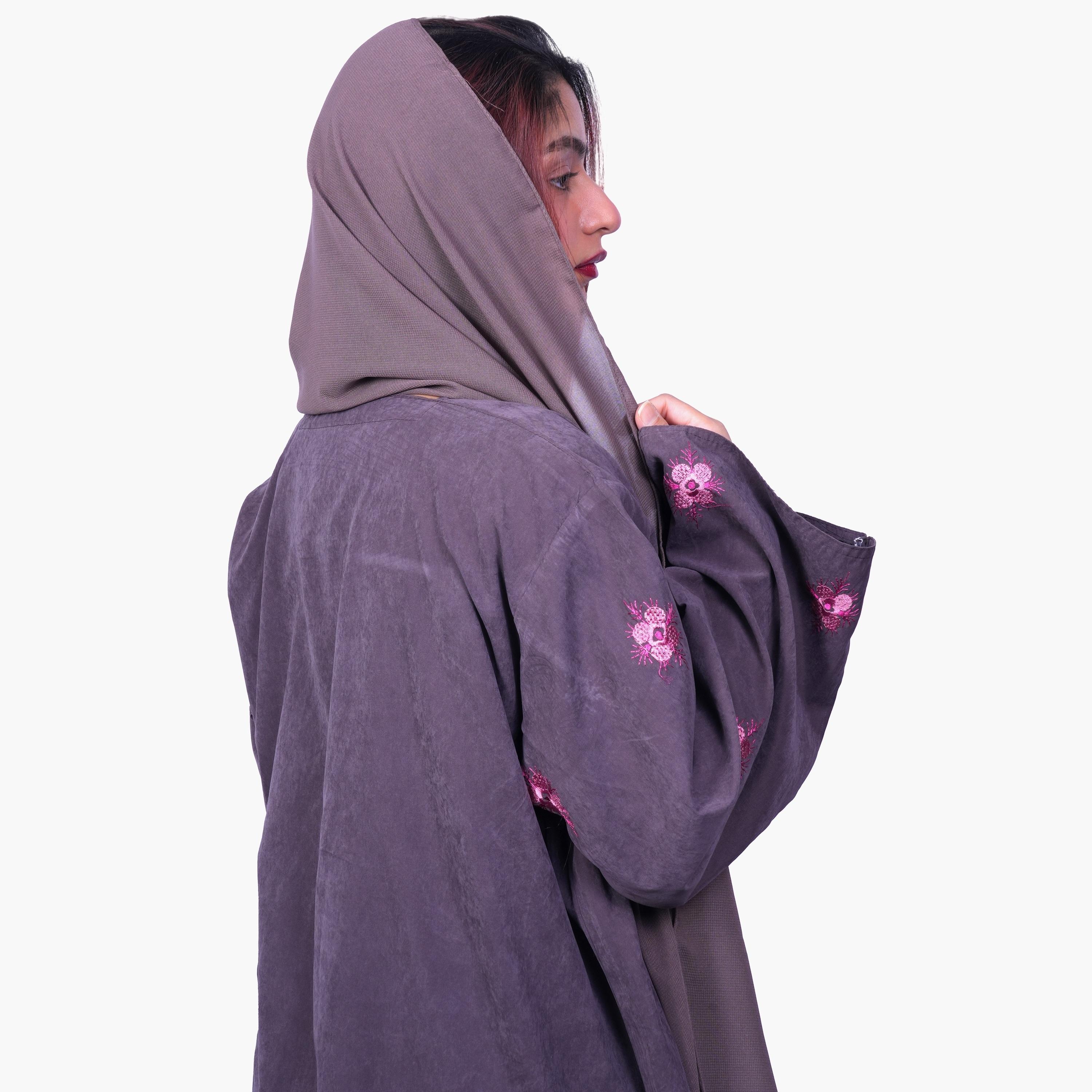 Fashion Line Floral Embroidered Sleeves Abaya with Hijab-women-arabicclothing-abayas-image-5