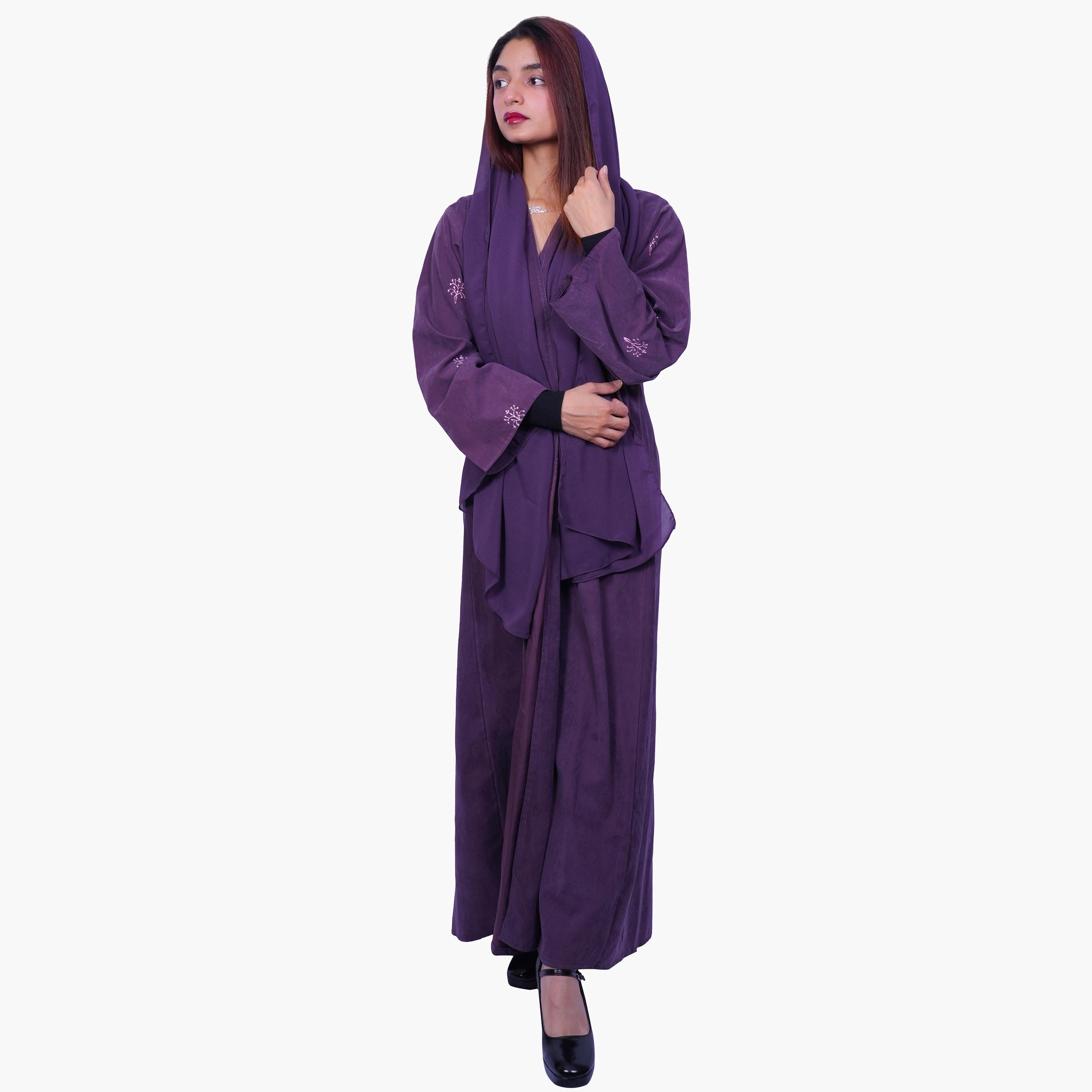 عباية أنيقة بأكمام مطرزة بالزهور بلام سيرينيتي مع حجاب من فاشون لاين-women-arabicclothing-abayas-image-1