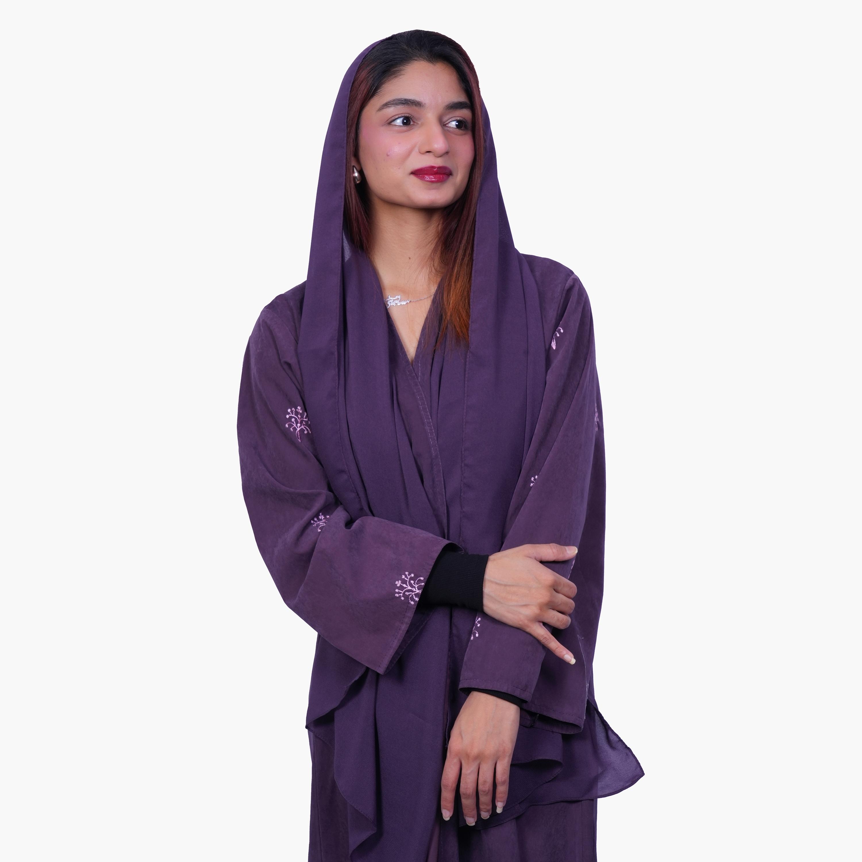 عباية أنيقة بأكمام مطرزة بالزهور بلام سيرينيتي مع حجاب من فاشون لاين-women-arabicclothing-abayas-image-2