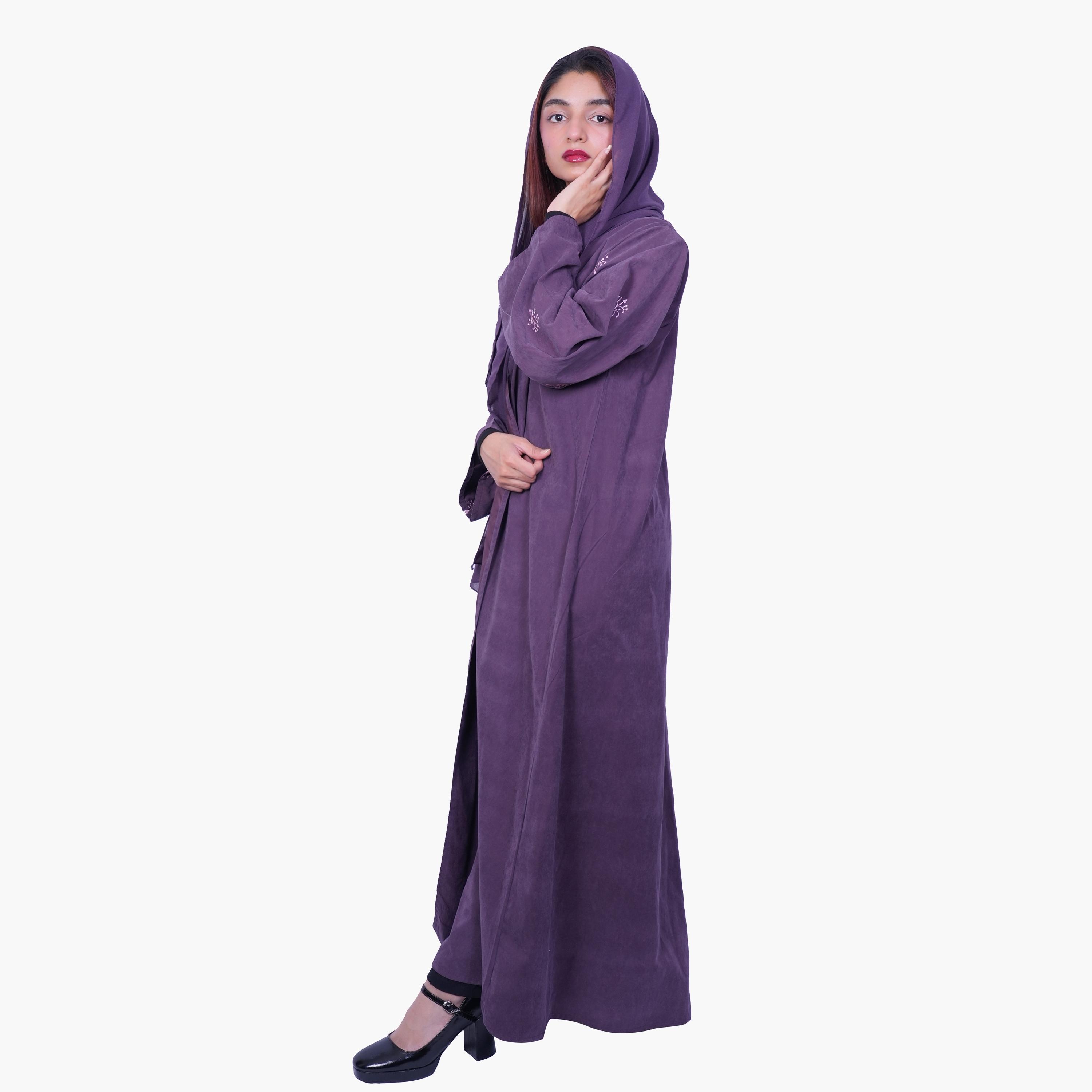 عباية أنيقة بأكمام مطرزة بالزهور بلام سيرينيتي مع حجاب من فاشون لاين-women-arabicclothing-abayas-image-4