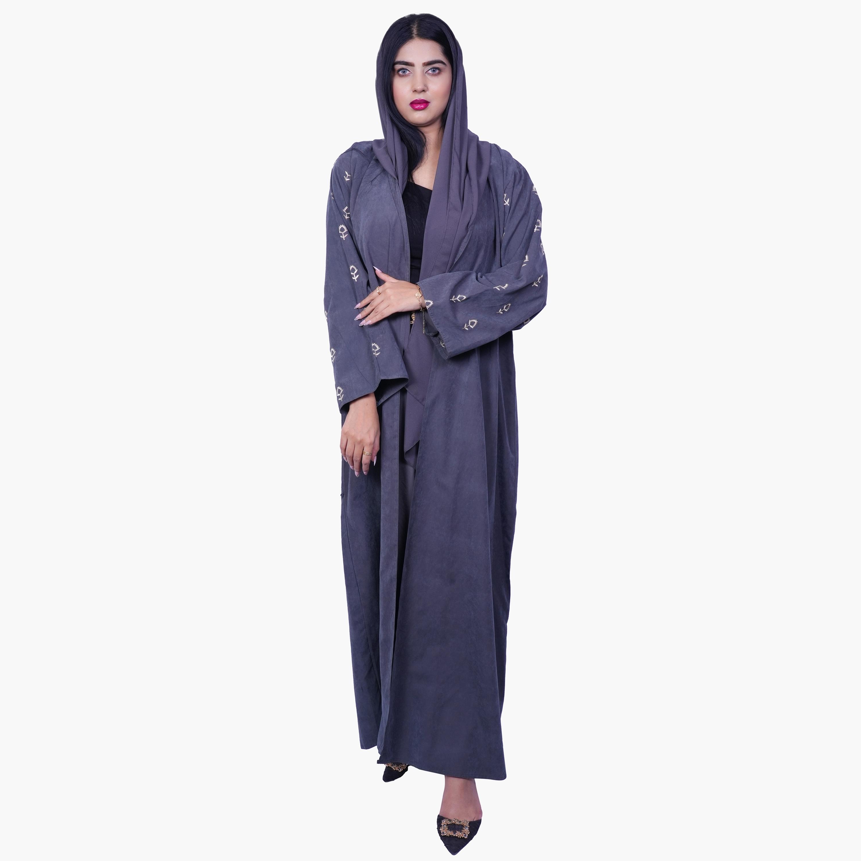 Fashion Line Floral Embroidered Sleeves Grace Abaya with Hijab-women-arabicclothing-abayas-image-1