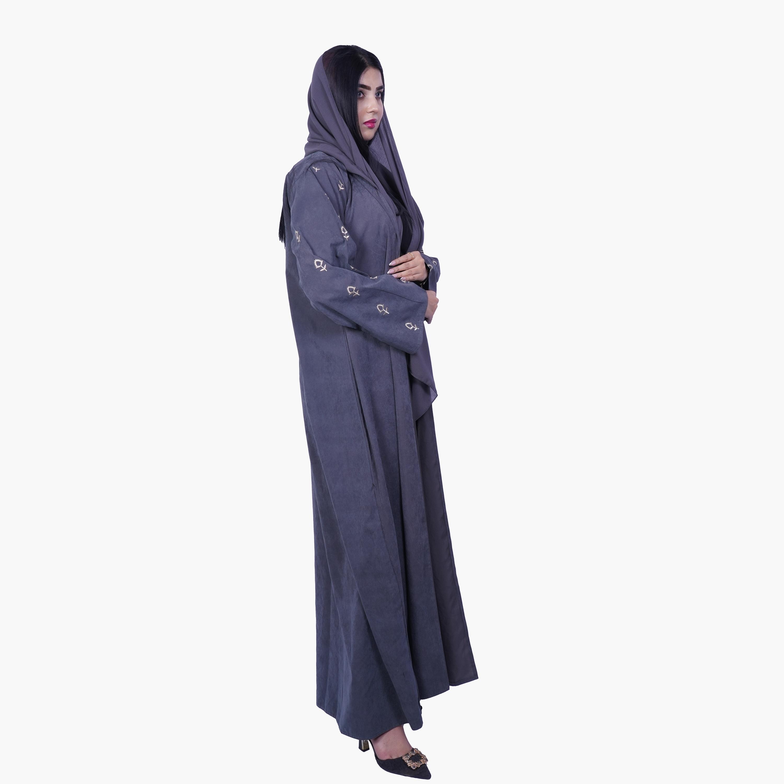 Fashion Line Floral Embroidered Sleeves Grace Abaya with Hijab-women-arabicclothing-abayas-image-3
