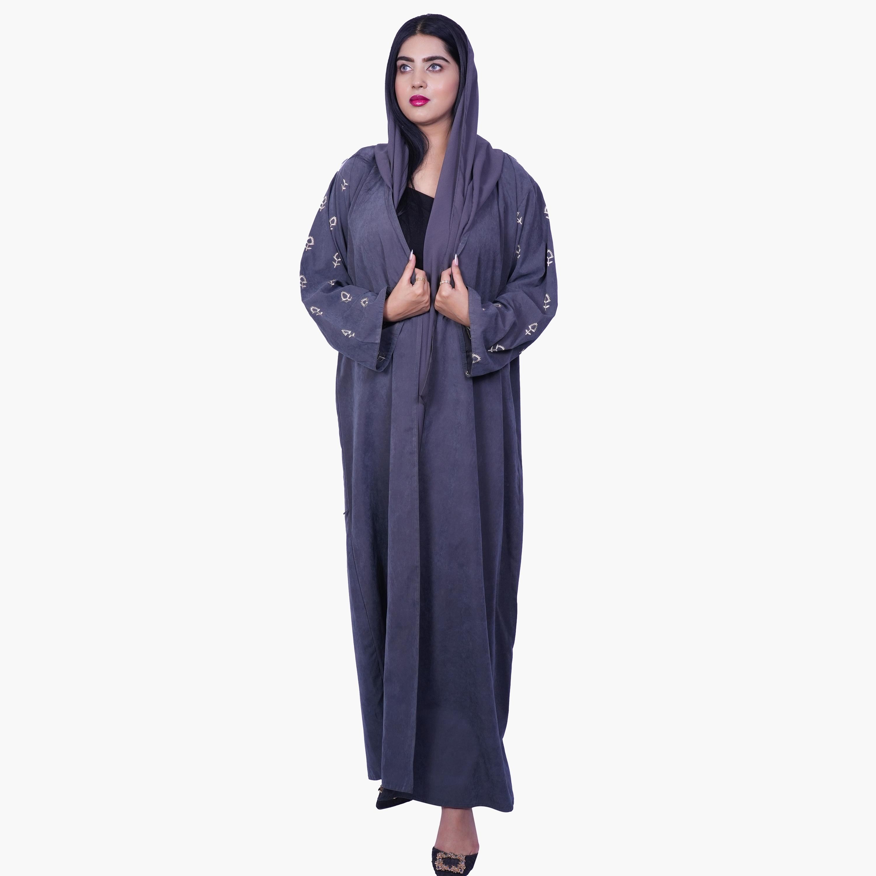Fashion Line Floral Embroidered Sleeves Grace Abaya with Hijab-women-arabicclothing-abayas-image-4
